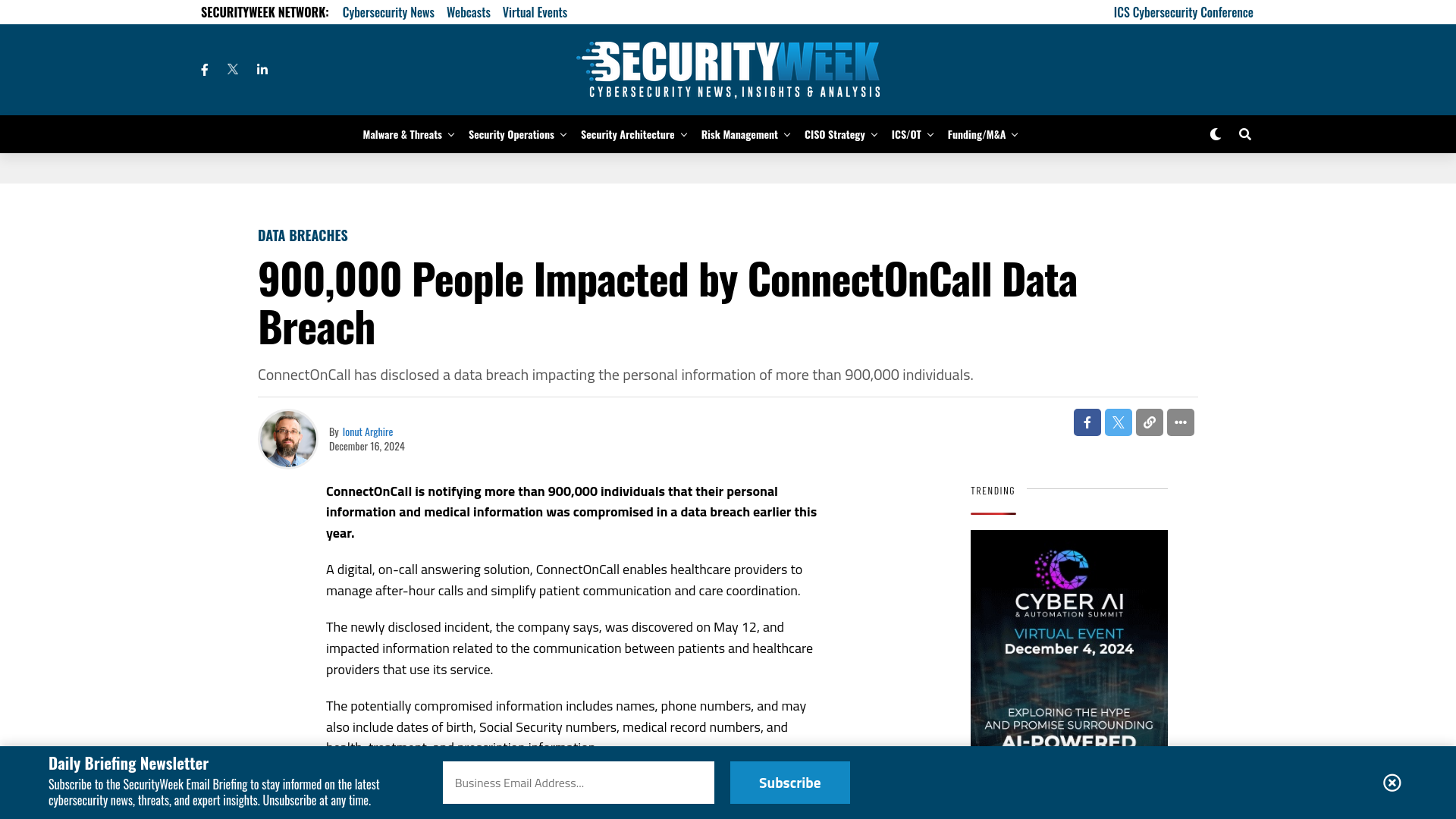 900,000 People Impacted by ConnectOnCall Data Breach - SecurityWeek