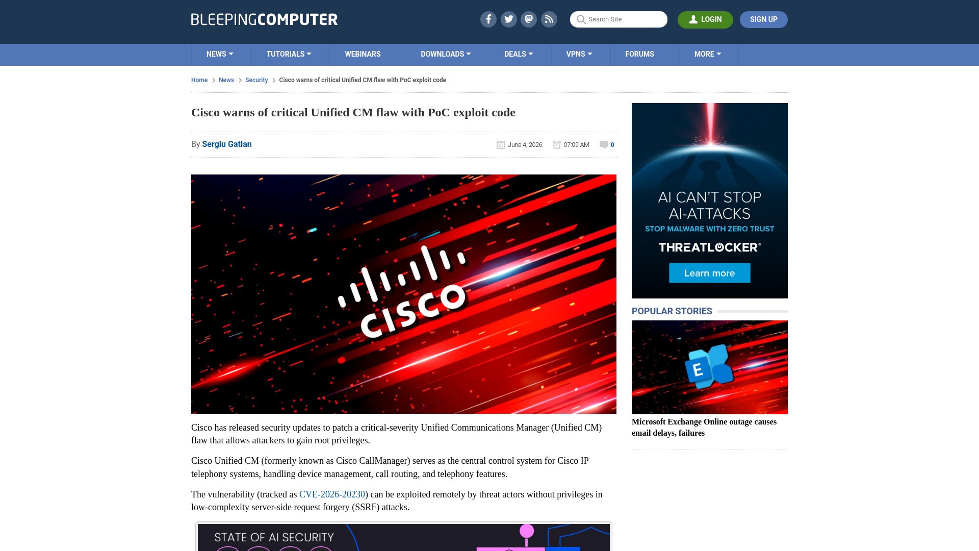 Cisco warns of critical Unified CM flaw with PoC exploit code