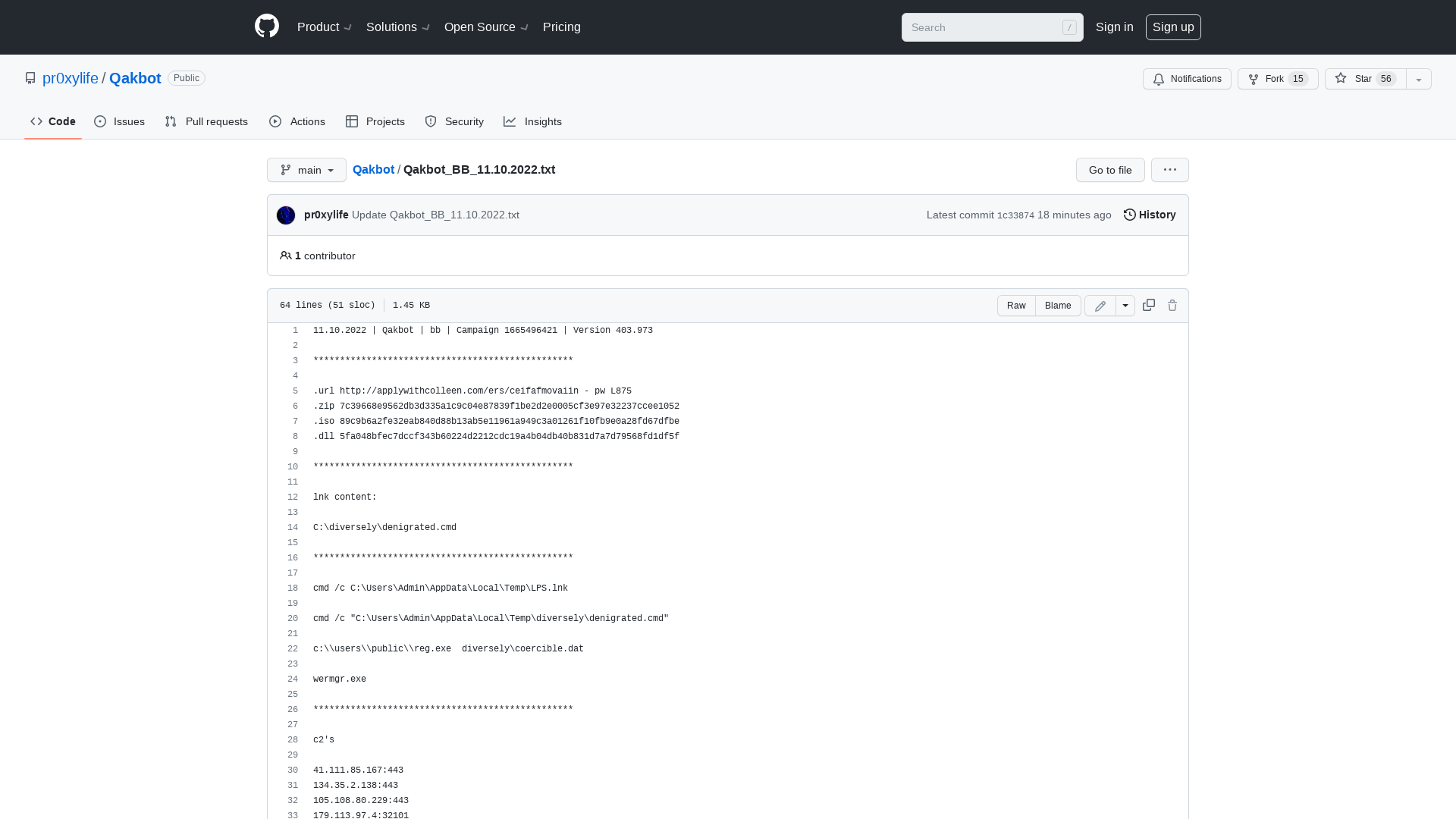 Qakbot/Qakbot_BB_11.10.2022.txt at main · pr0xylife/Qakbot · GitHub
