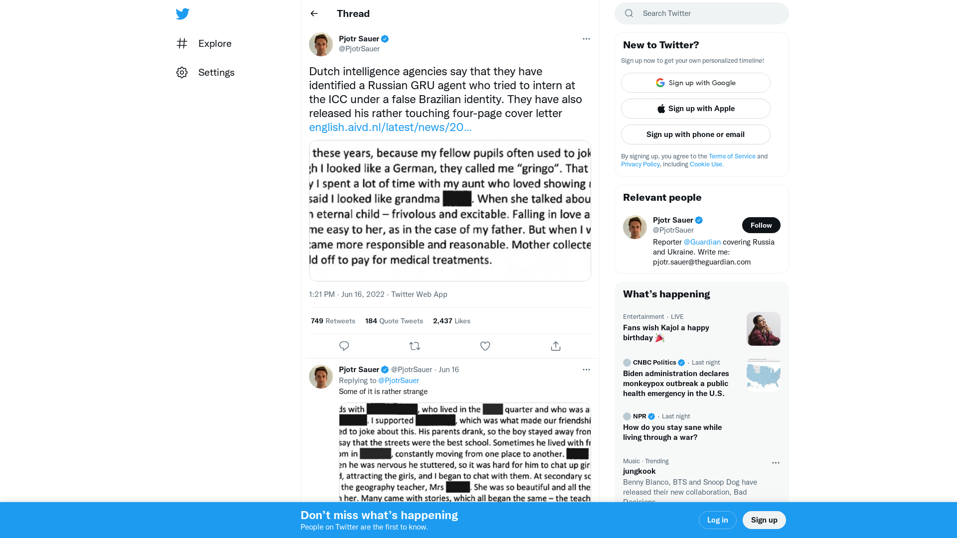 Pjotr Sauer on Twitter: "Dutch intelligence agencies say that they have identified a Russian GRU agent who tried to intern at the ICC under a false Brazilian identity. They have also released his rather touching four-page cover letter https://t.co/qRq8hLU5y6 https://t.co/pkZOTC2Svc" / Twitter