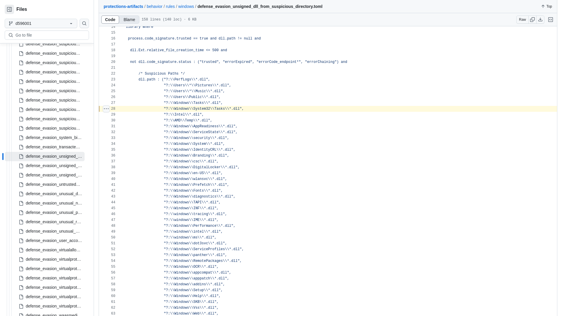 protections-artifacts/behavior/rules/windows/defense_evasion_unsigned_dll_from_suspicious_directory.toml at d59600196a2d19f5ac8e25b603e811946eebe1d1 · elastic/protections-artifacts · GitHub