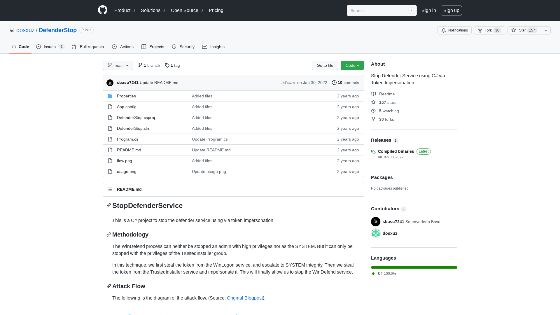 GitHub - dosxuz/DefenderStop: Stop Defender Service using C# via Token Impersonation