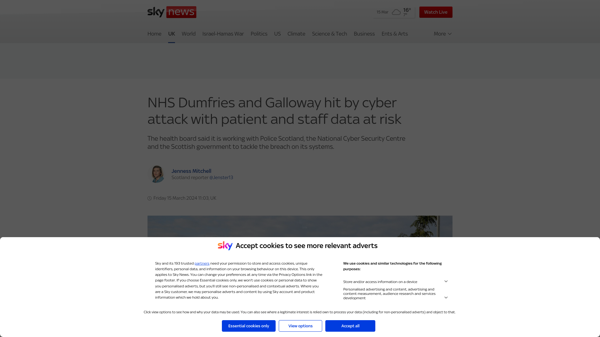 NHS Dumfries and Galloway hit by cyber attack with patient and staff data at risk | UK News | Sky News