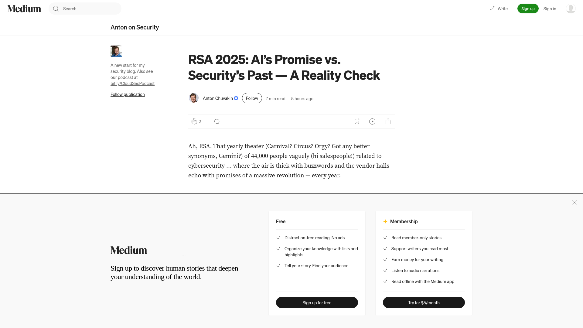 RSA 2025: AI’s Promise vs. Security’s Past — A Reality Check | by Anton Chuvakin | Anton on Security | May, 2025 | Medium