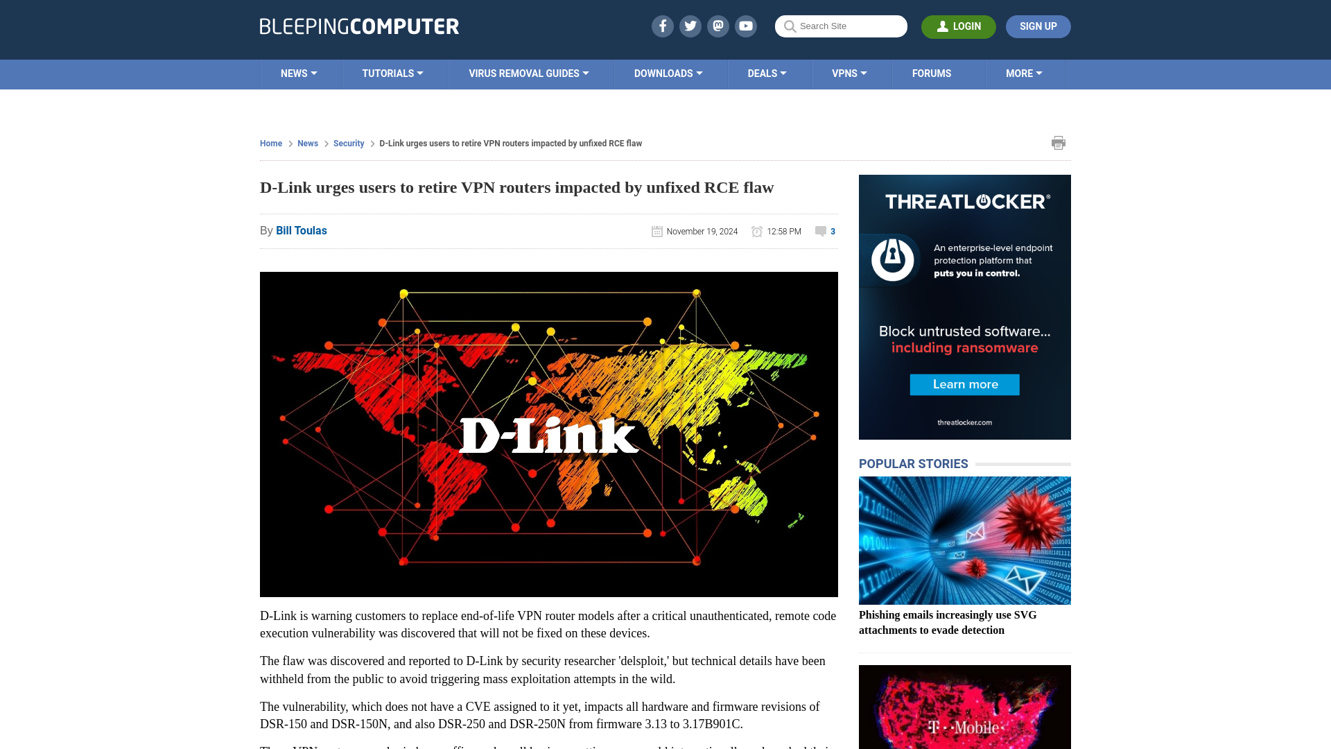 D-Link urges users to retire VPN routers impacted by unfixed RCE flaw