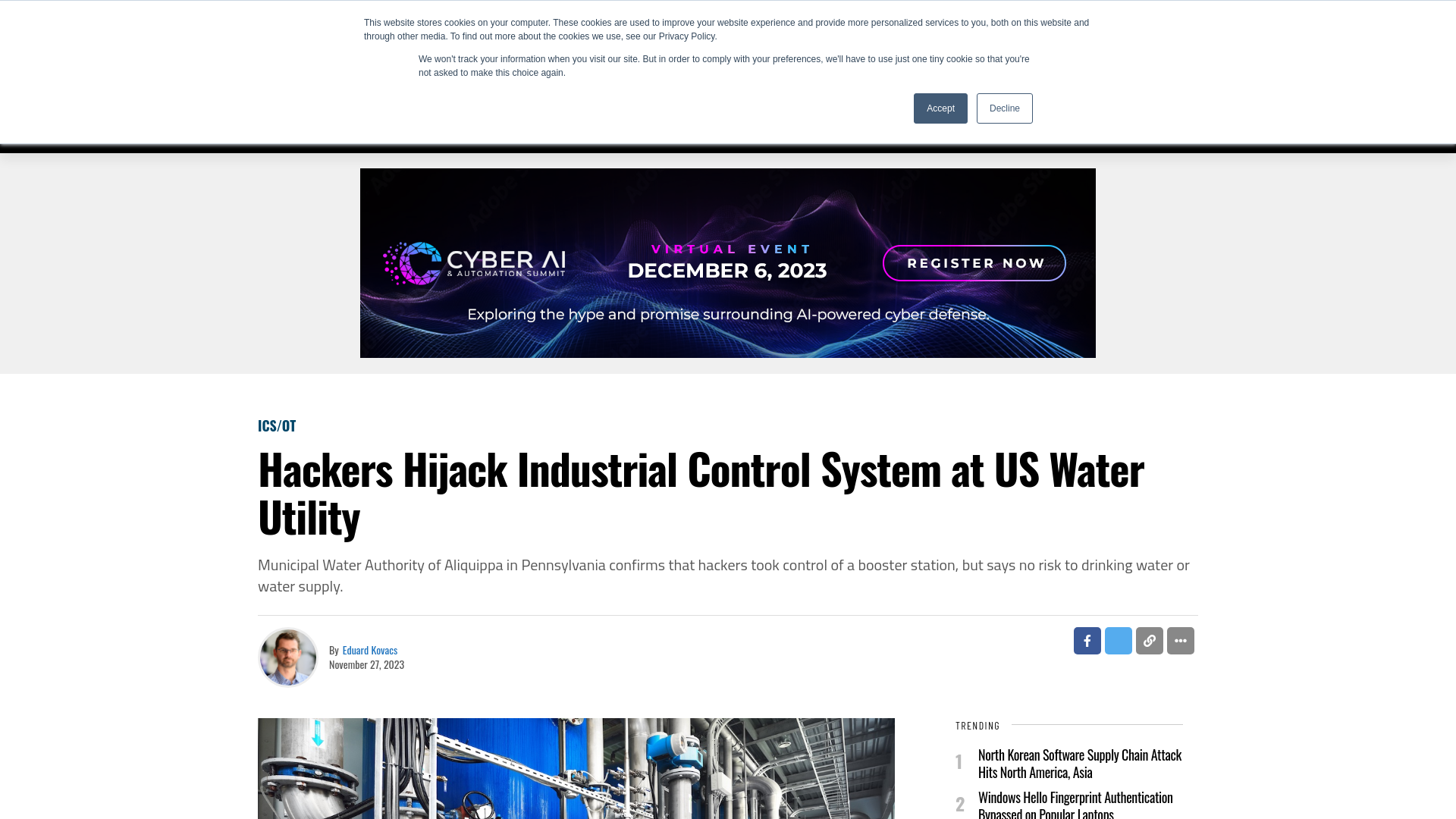 Hackers Hijack Industrial Control System at US Water Utility  - SecurityWeek