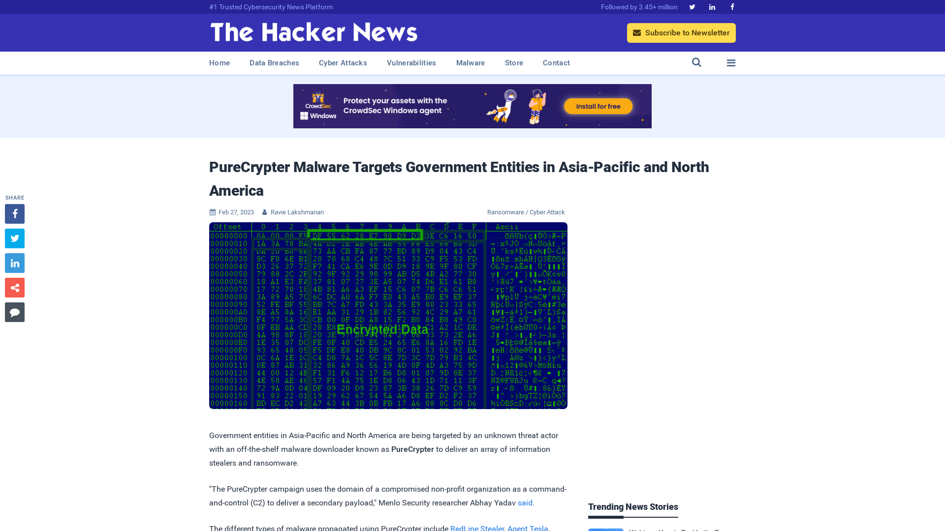 PureCrypter Malware Targets Government Entities in Asia-Pacific and North America