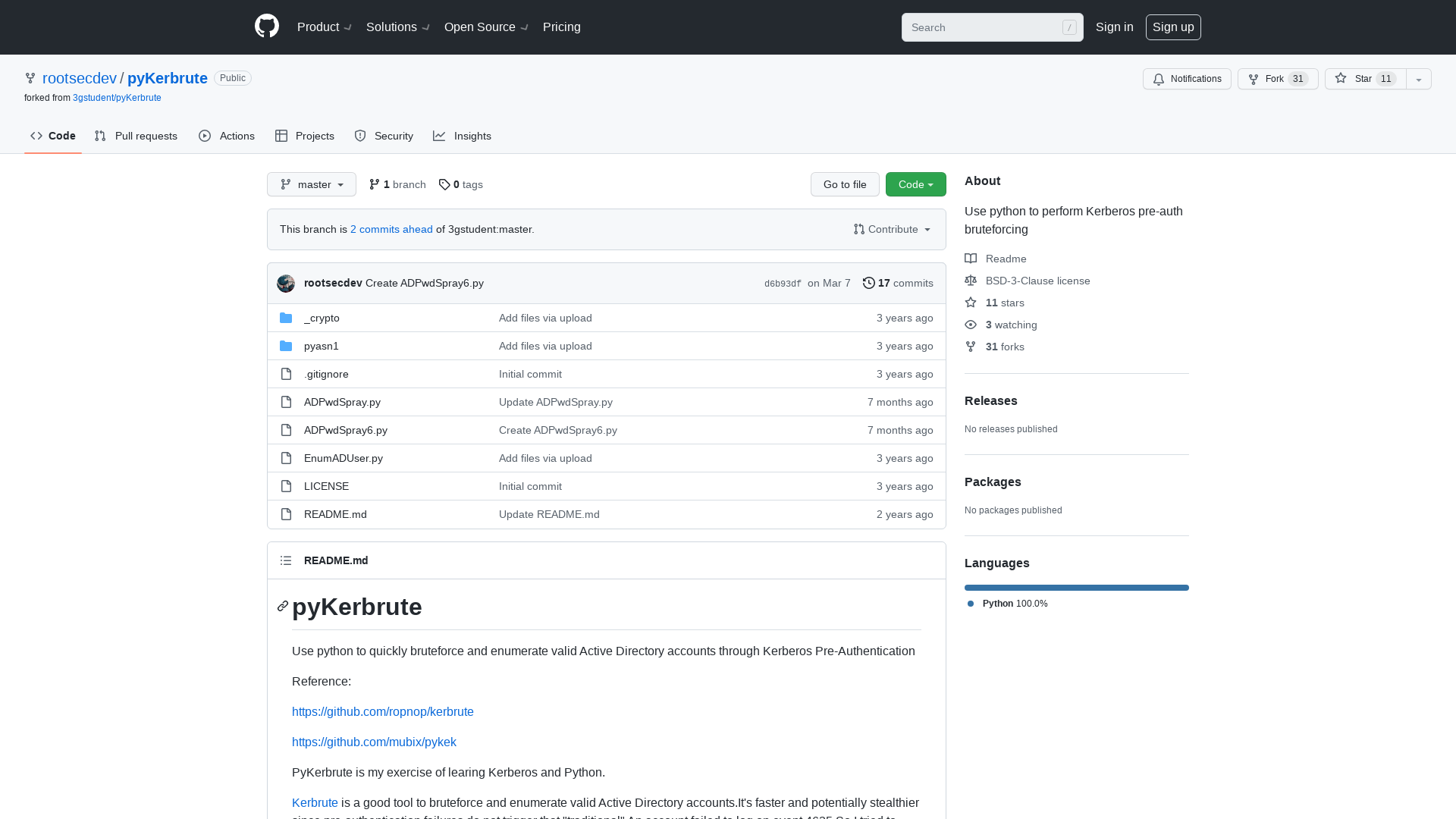 GitHub - rootsecdev/pyKerbrute: Use python to perform Kerberos pre-auth bruteforcing