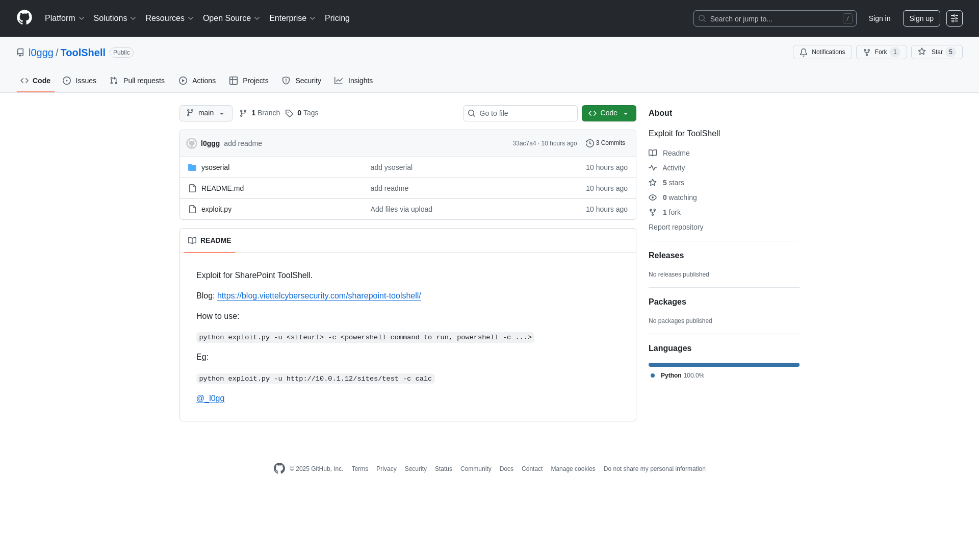 GitHub - l0ggg/ToolShell: Exploit for ToolShell