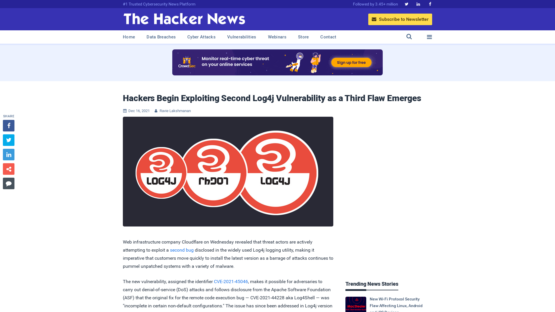 Hackers Begin Exploiting Second Log4j Vulnerability as a Third Flaw Emerges