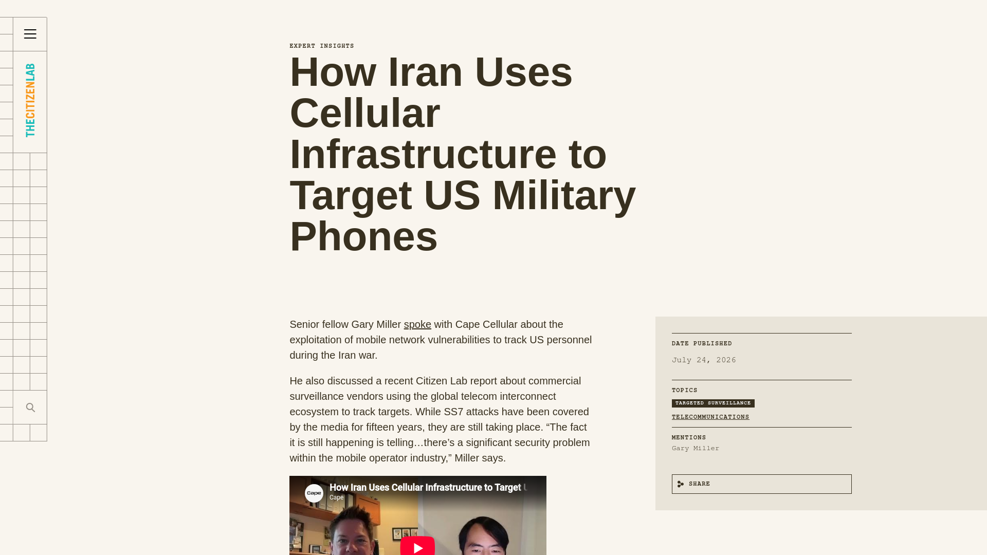 How Iran Uses Cellular Infrastructure to Target US Military Phones - The Citizen Lab