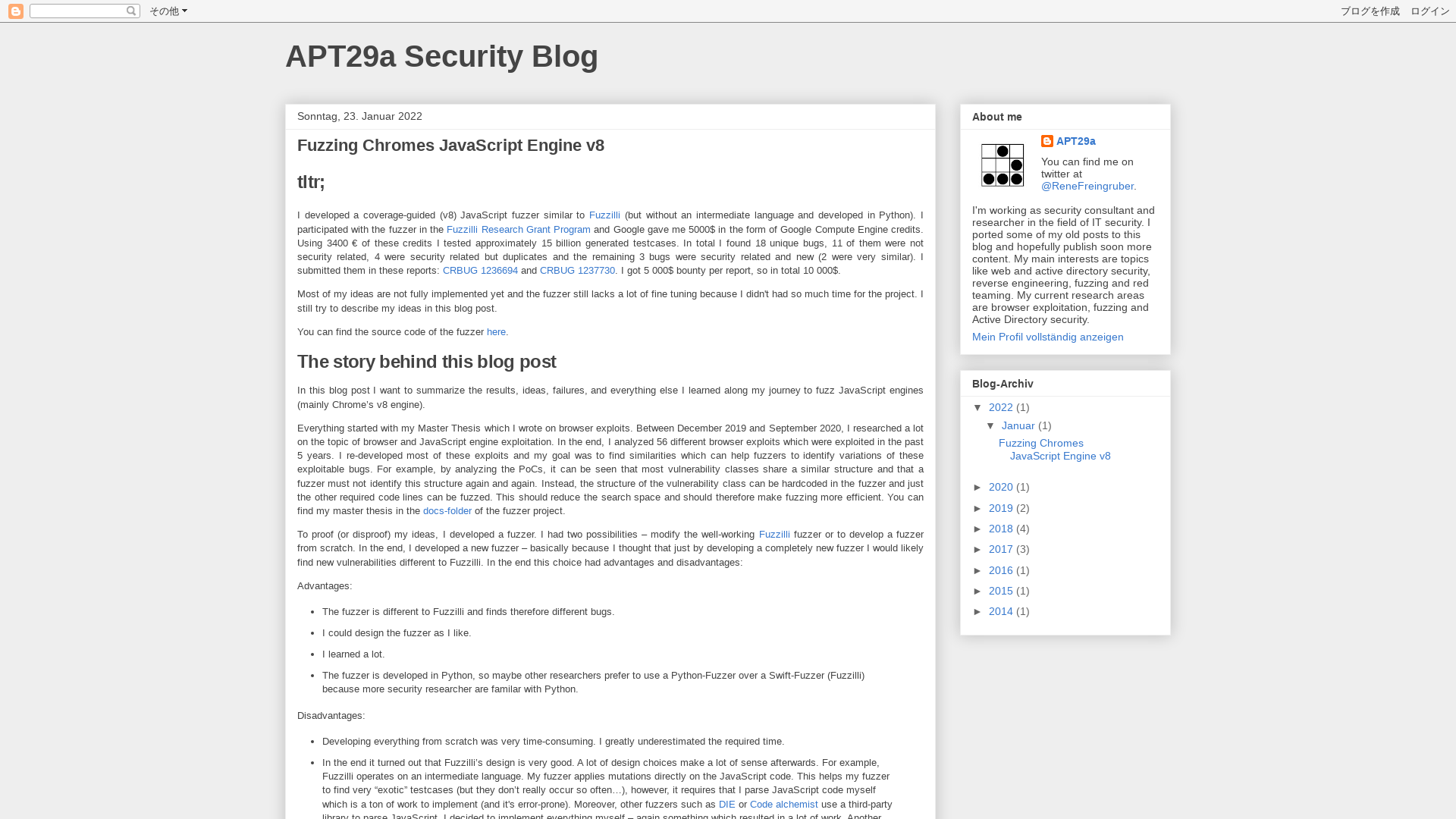 APT29a Security Blog: Fuzzing Chromes JavaScript Engine v8