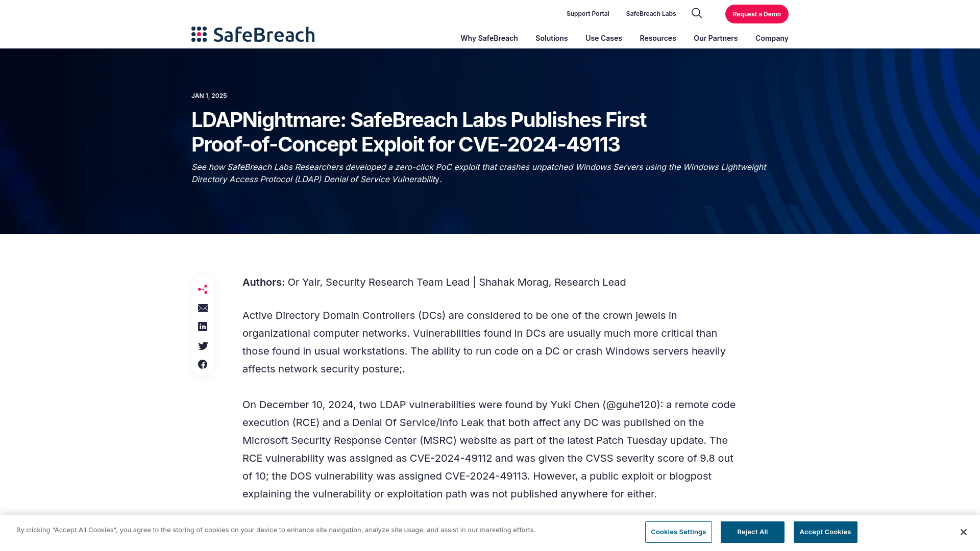 LDAPNightmare: SafeBreach Publishes First PoC Exploit (CVE-2024-49113)