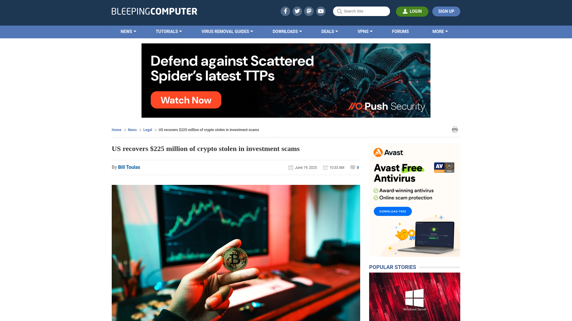 US recovers $225 million of crypto stolen in investment scams