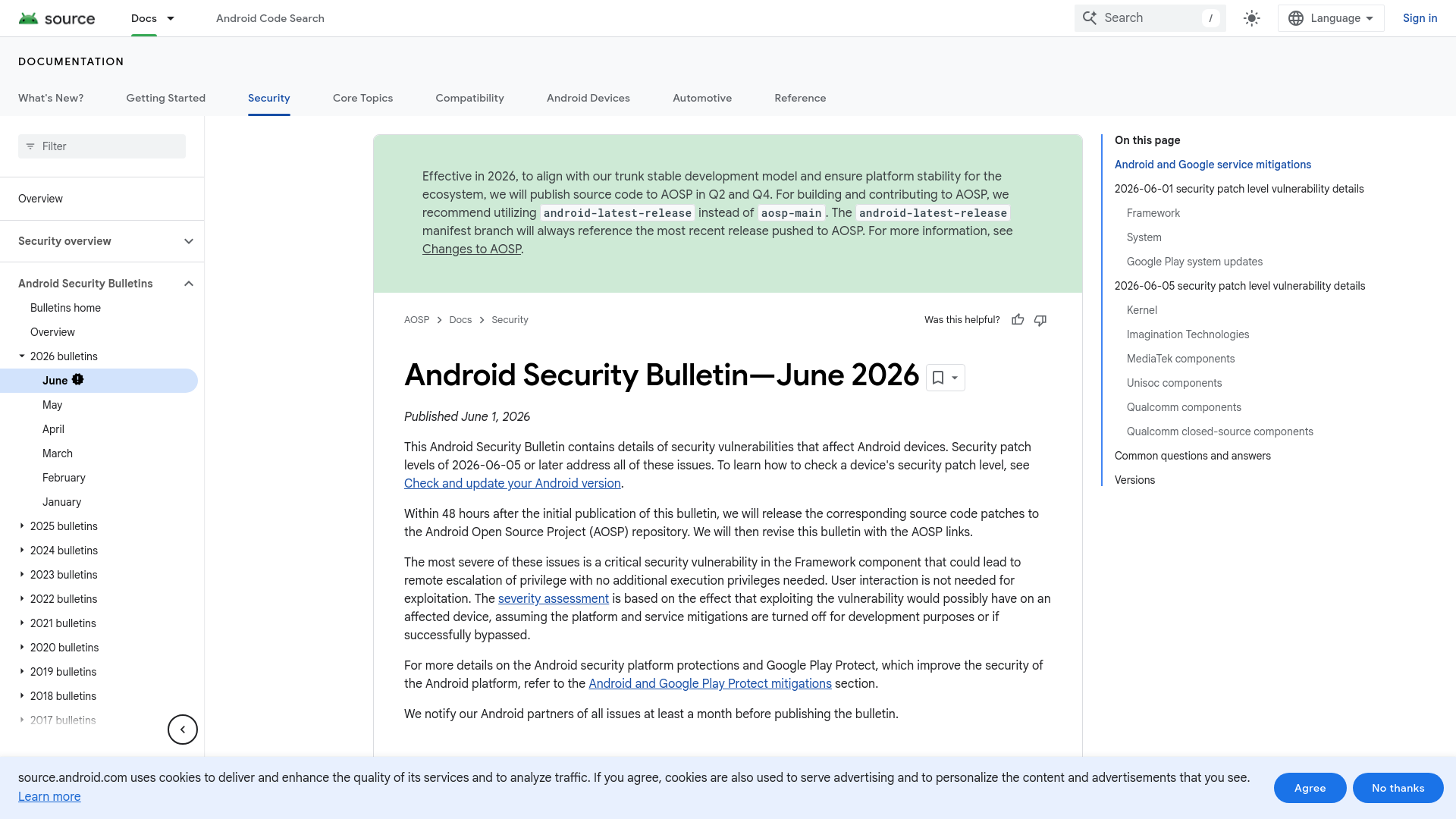 Android Security Bulletin—June 2026  |  Android Open Source Project