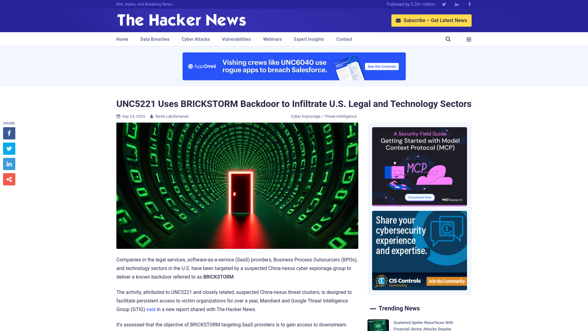 UNC5221 Uses BRICKSTORM Backdoor to Infiltrate U.S. Legal and Technology Sectors