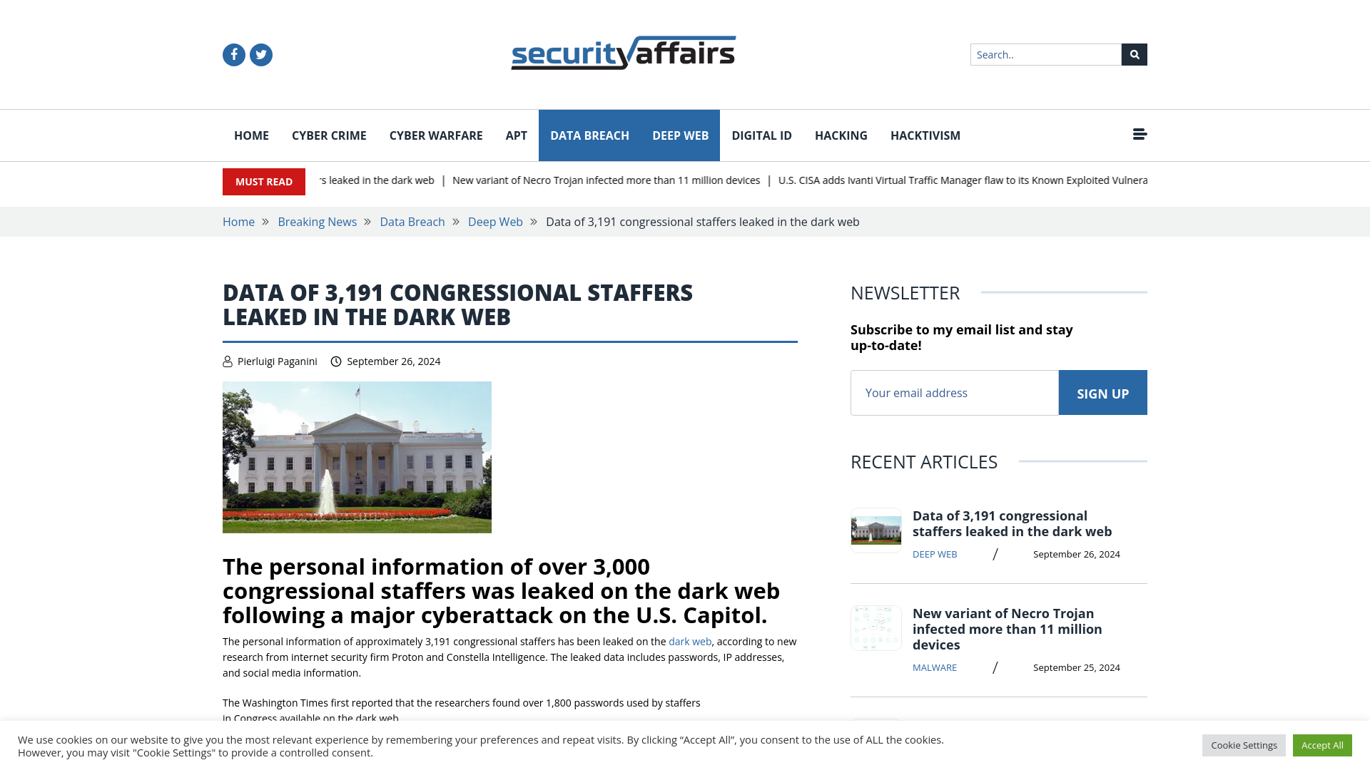 Data of 3,191 congressional staffers leaked in the dark web