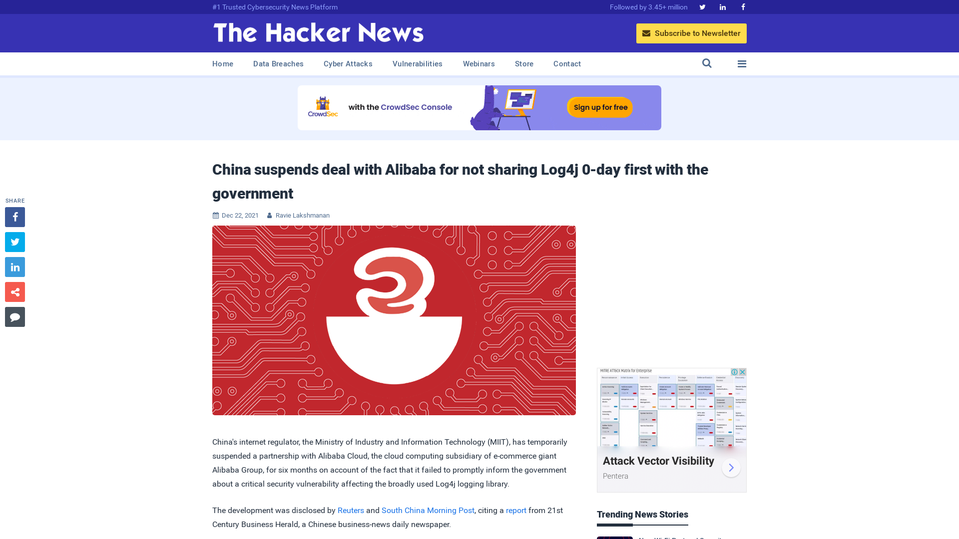 China suspends deal with Alibaba for not sharing Log4j 0-day first with the government