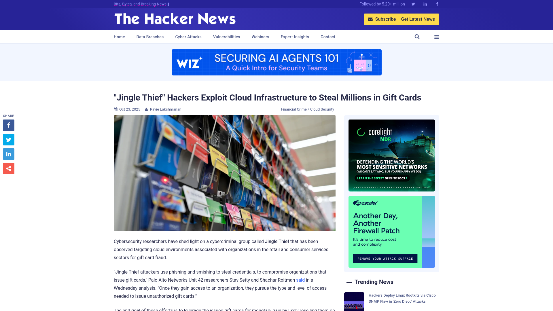 "Jingle Thief" Hackers Exploit Cloud Infrastructure to Steal Millions in Gift Cards