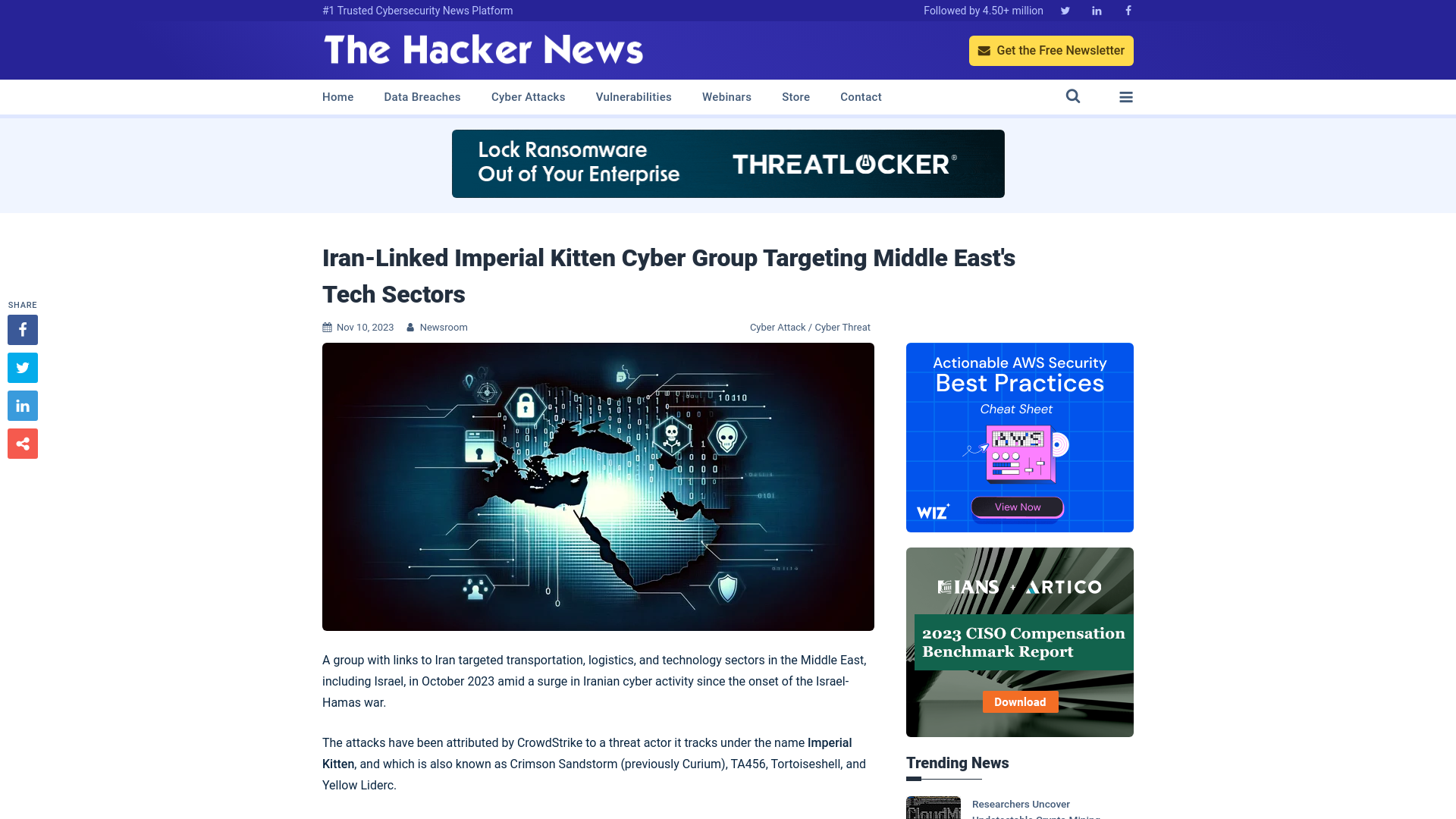 Iran-Linked Imperial Kitten Cyber Group Targeting Middle East's Tech Sectors