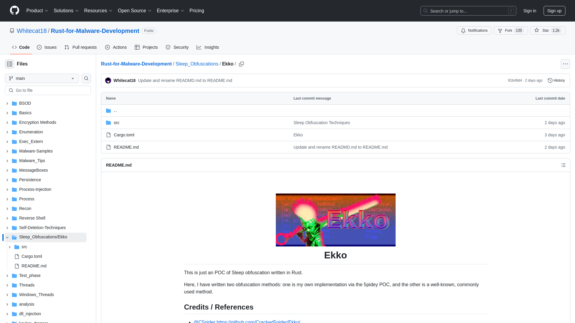 Rust-for-Malware-Development/Sleep_Obfuscations/Ekko at main · Whitecat18/Rust-for-Malware-Development · GitHub