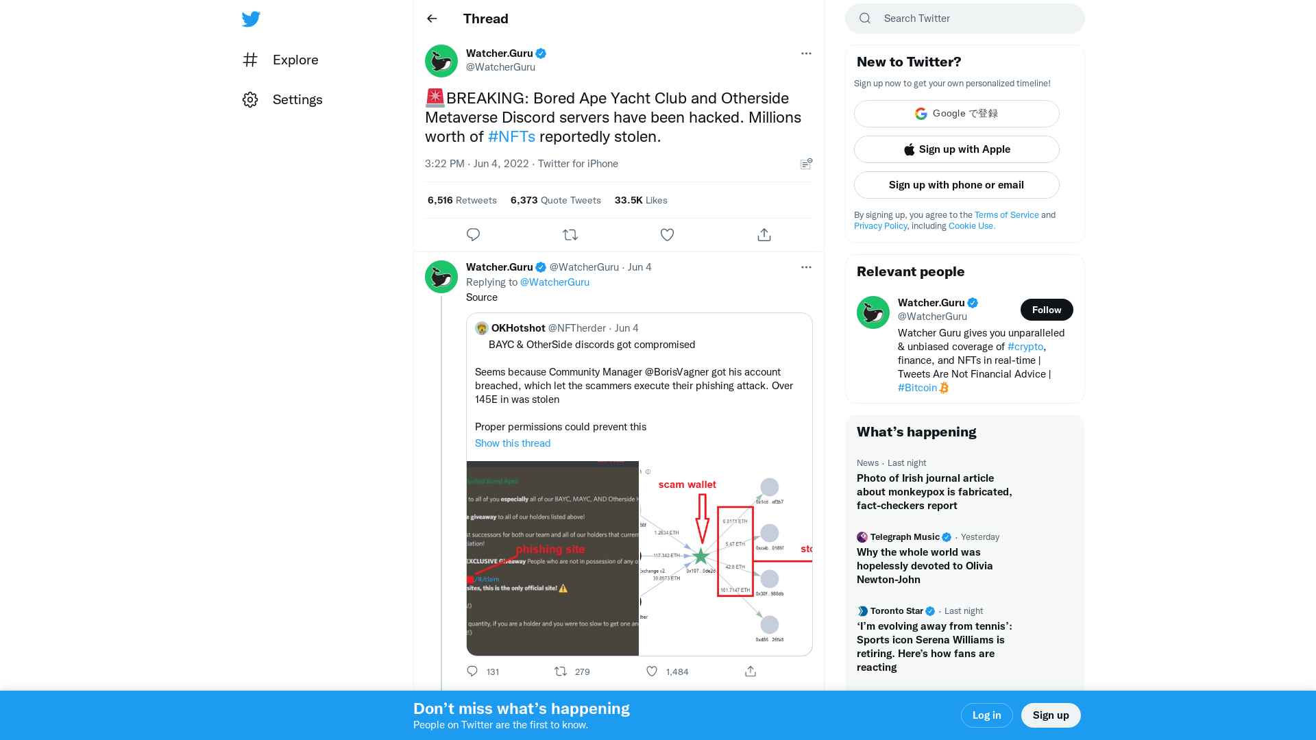 Watcher.Guru on Twitter: "🚨BREAKING: Bored Ape Yacht Club and Otherside Metaverse Discord servers have been hacked. Millions worth of #NFTs reportedly stolen." / Twitter