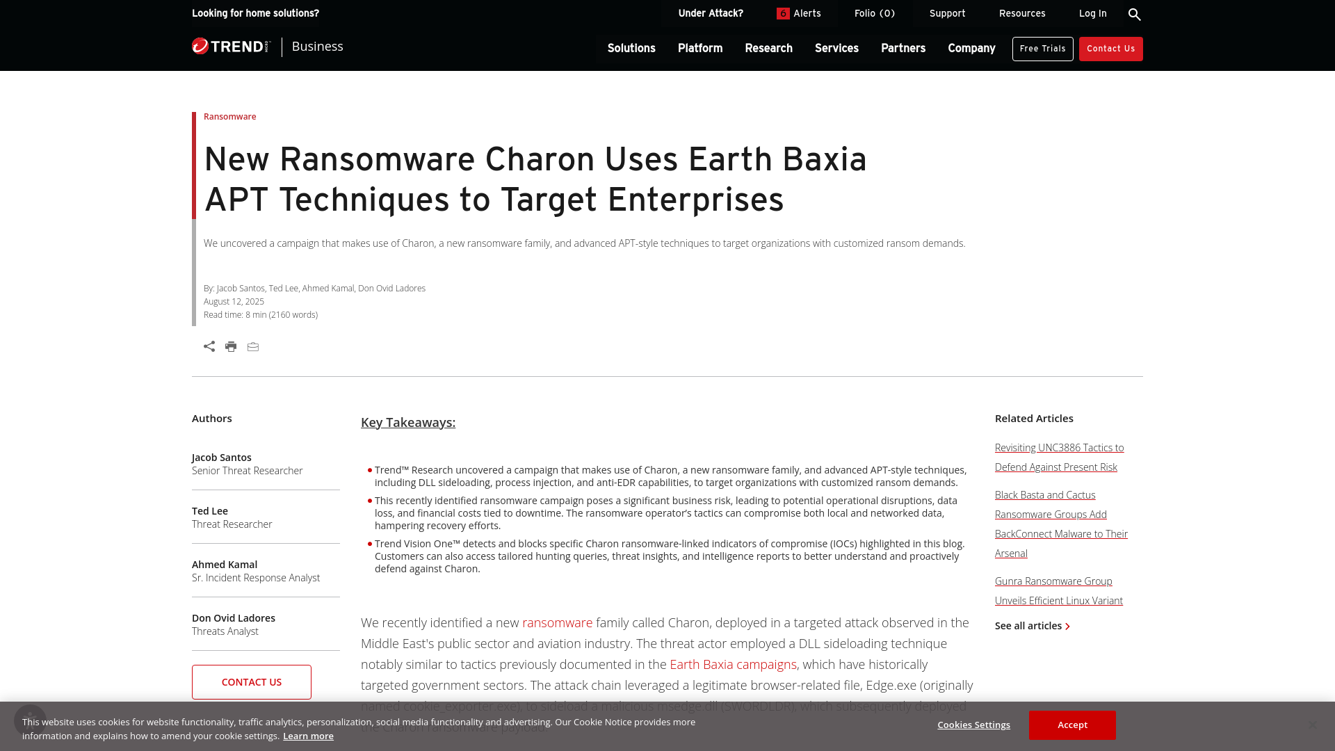 New Ransomware Charon Uses Earth Baxia APT Techniques to Target Enterprises | Trend Micro (US)