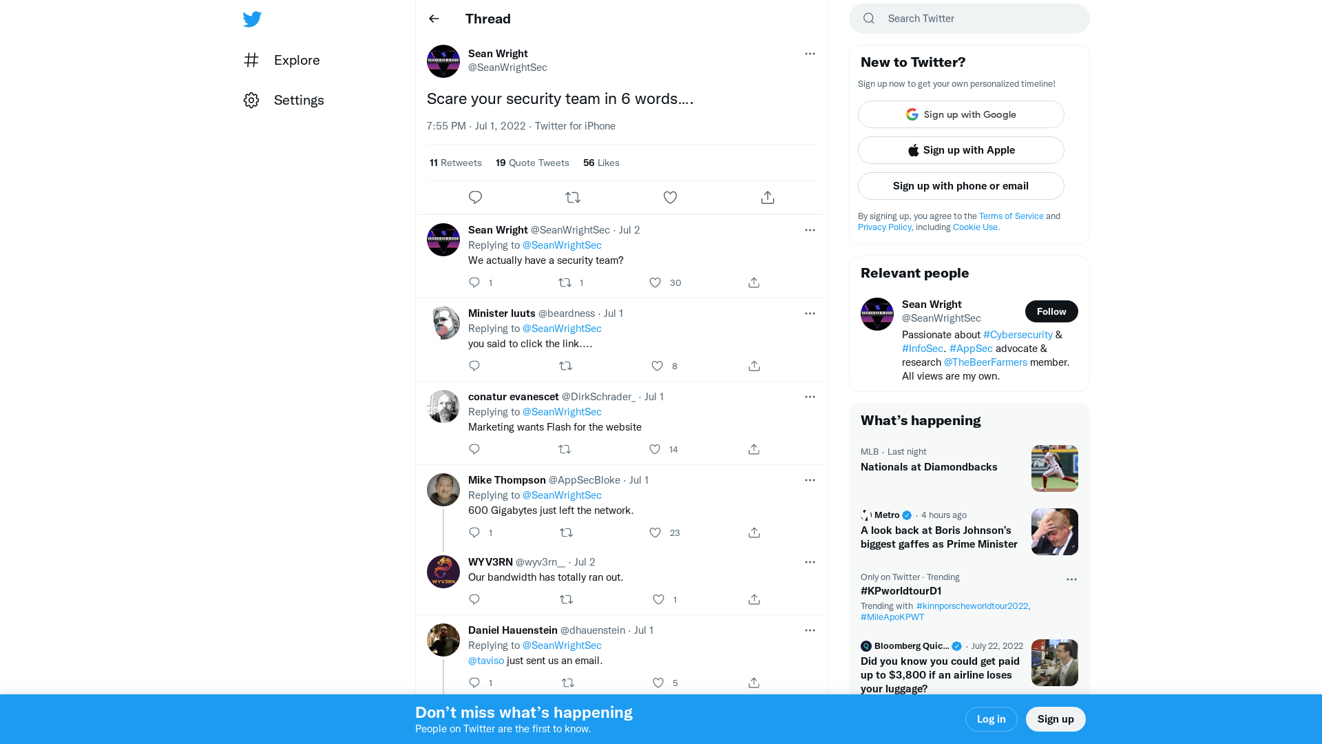 Sean Wright on Twitter: "Scare your security team in 6 words…." / Twitter