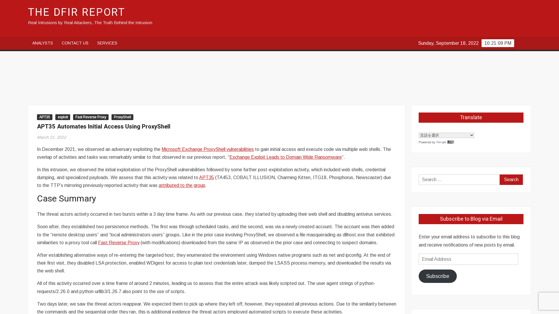 APT35 Automates Initial Access Using ProxyShell – The DFIR Report