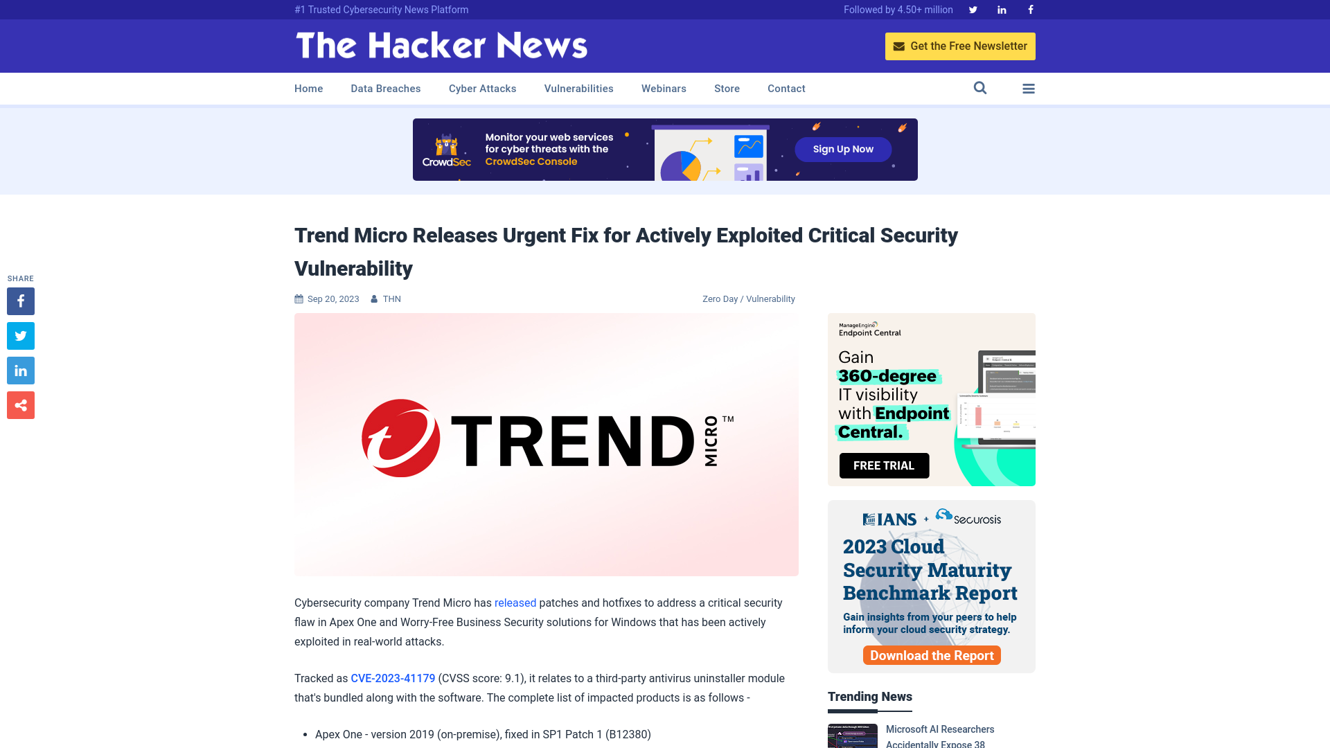 Trend Micro Releases Urgent Fix for Actively Exploited Critical Security Vulnerability