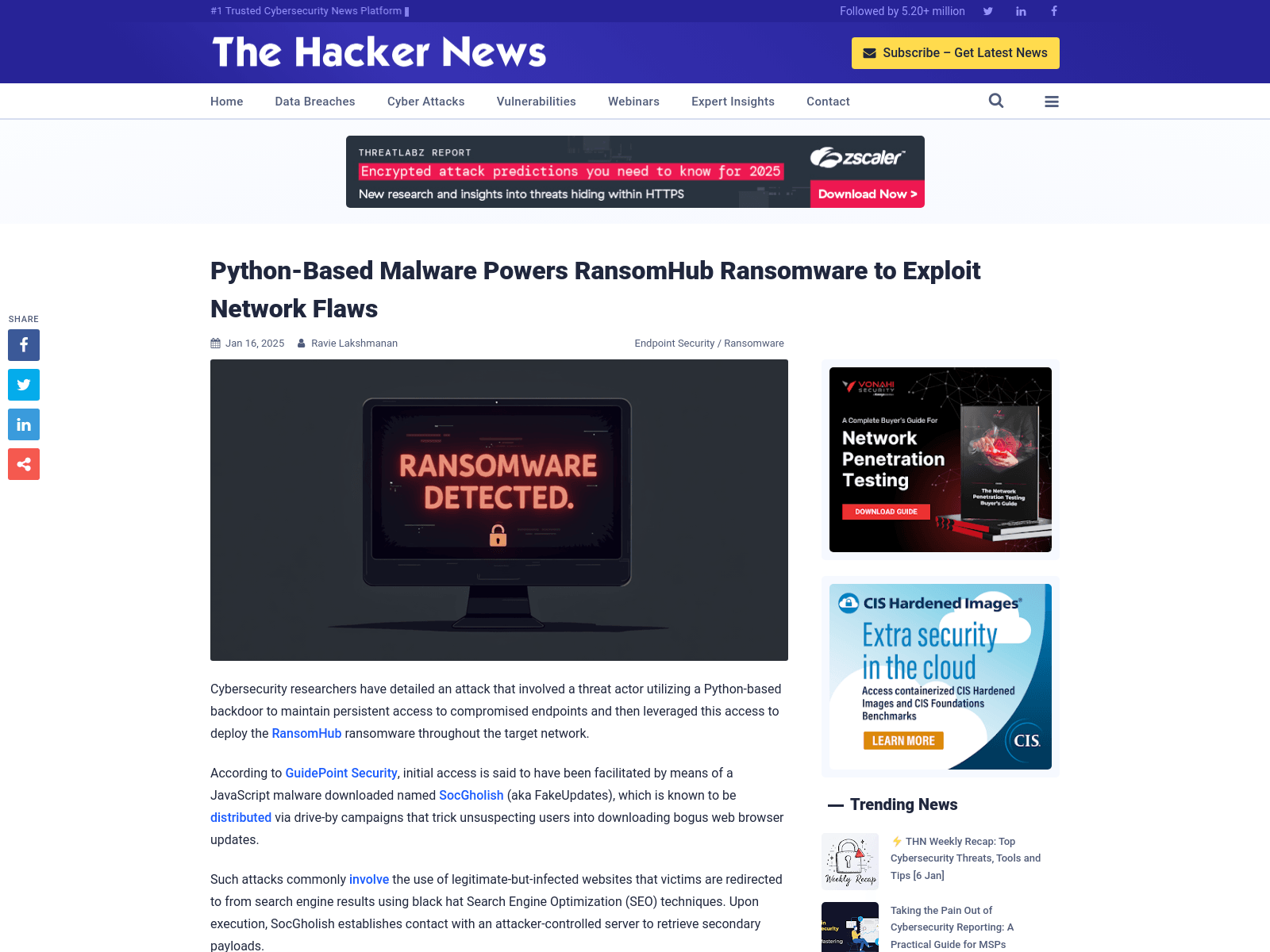 Python-Based Malware Powers RansomHub Ransomware to Exploit Network Flaws