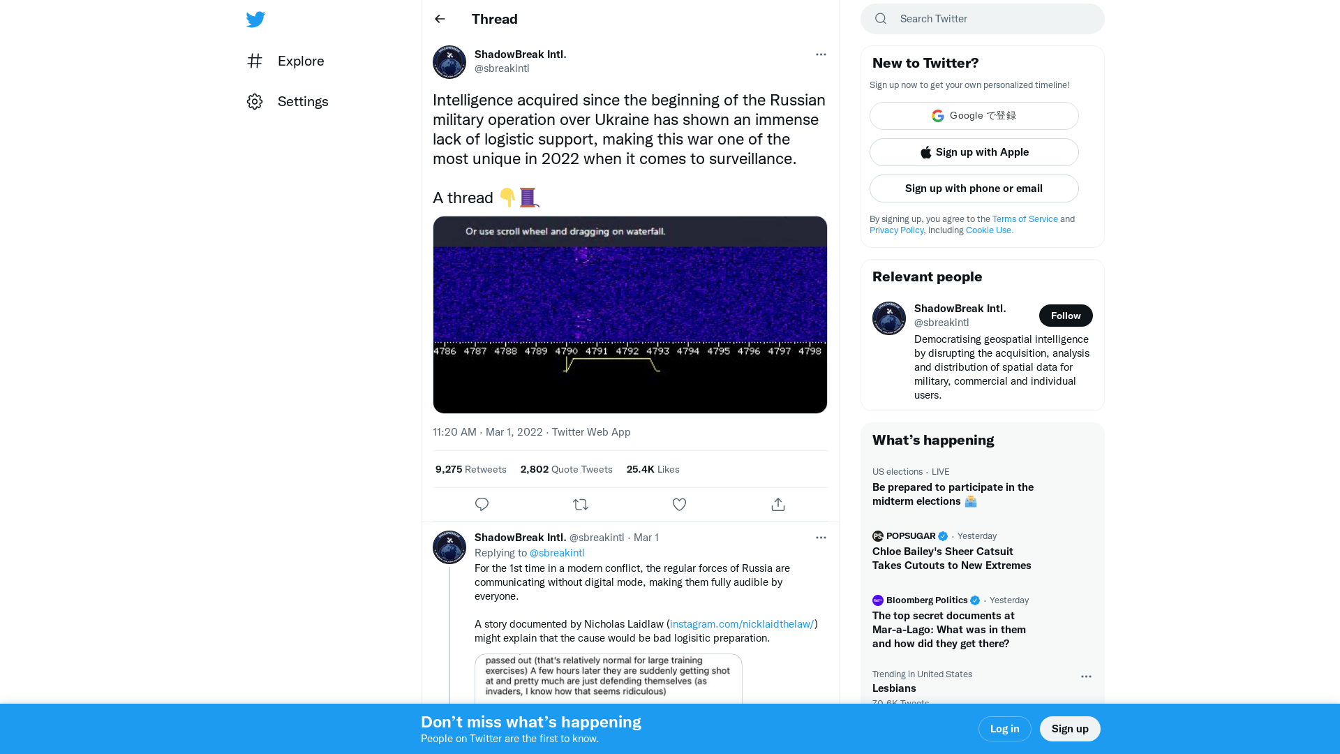 ShadowBreak Intl. on Twitter: "Intelligence acquired since the beginning of the Russian military operation over Ukraine has shown an immense lack of logistic support, making this war one of the most unique in 2022 when it comes to surveillance. A thread 👇🧵 https://t.co/huILD8lEDX" / Twitter