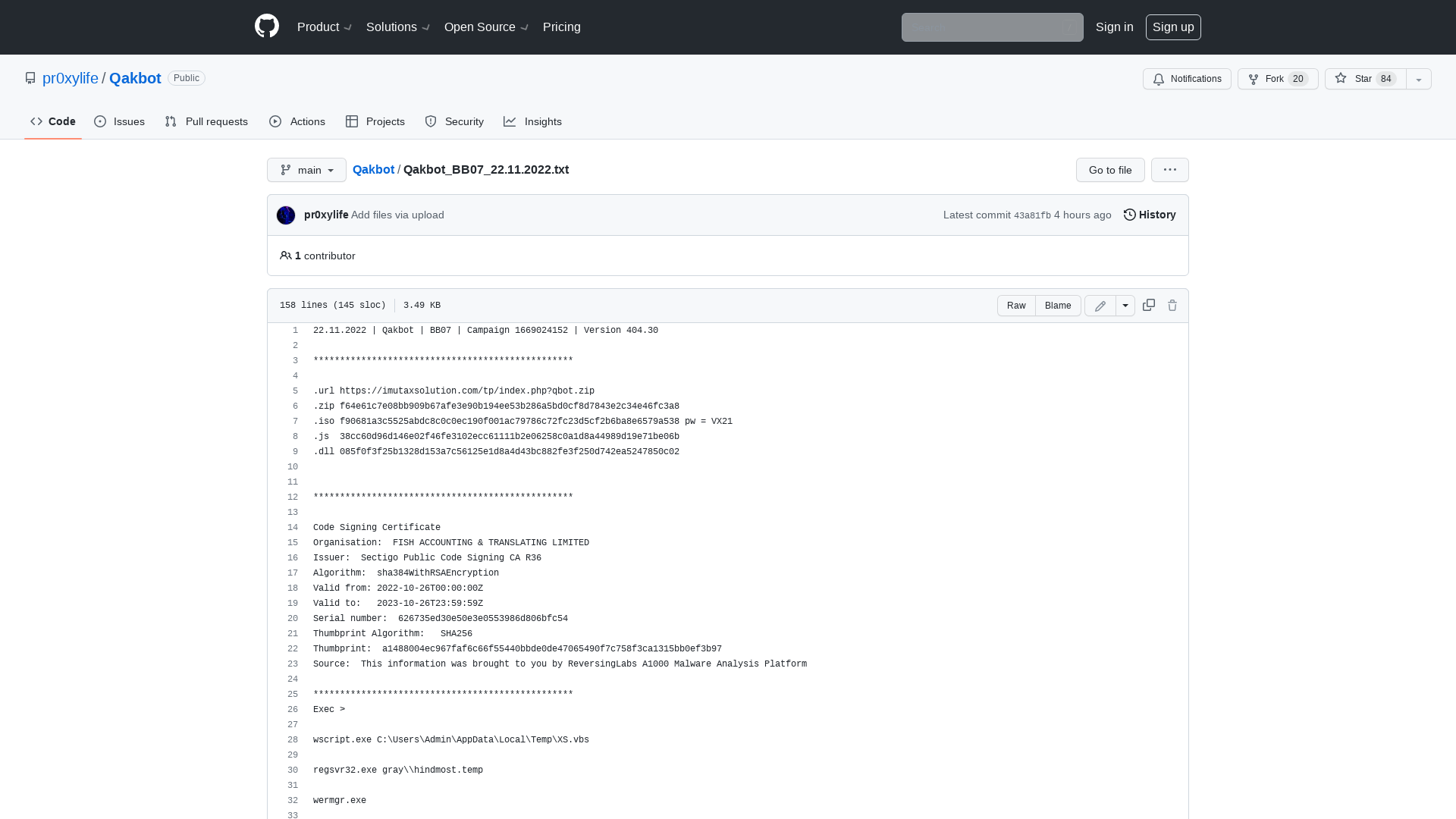 Qakbot/Qakbot_BB07_22.11.2022.txt at main · pr0xylife/Qakbot · GitHub