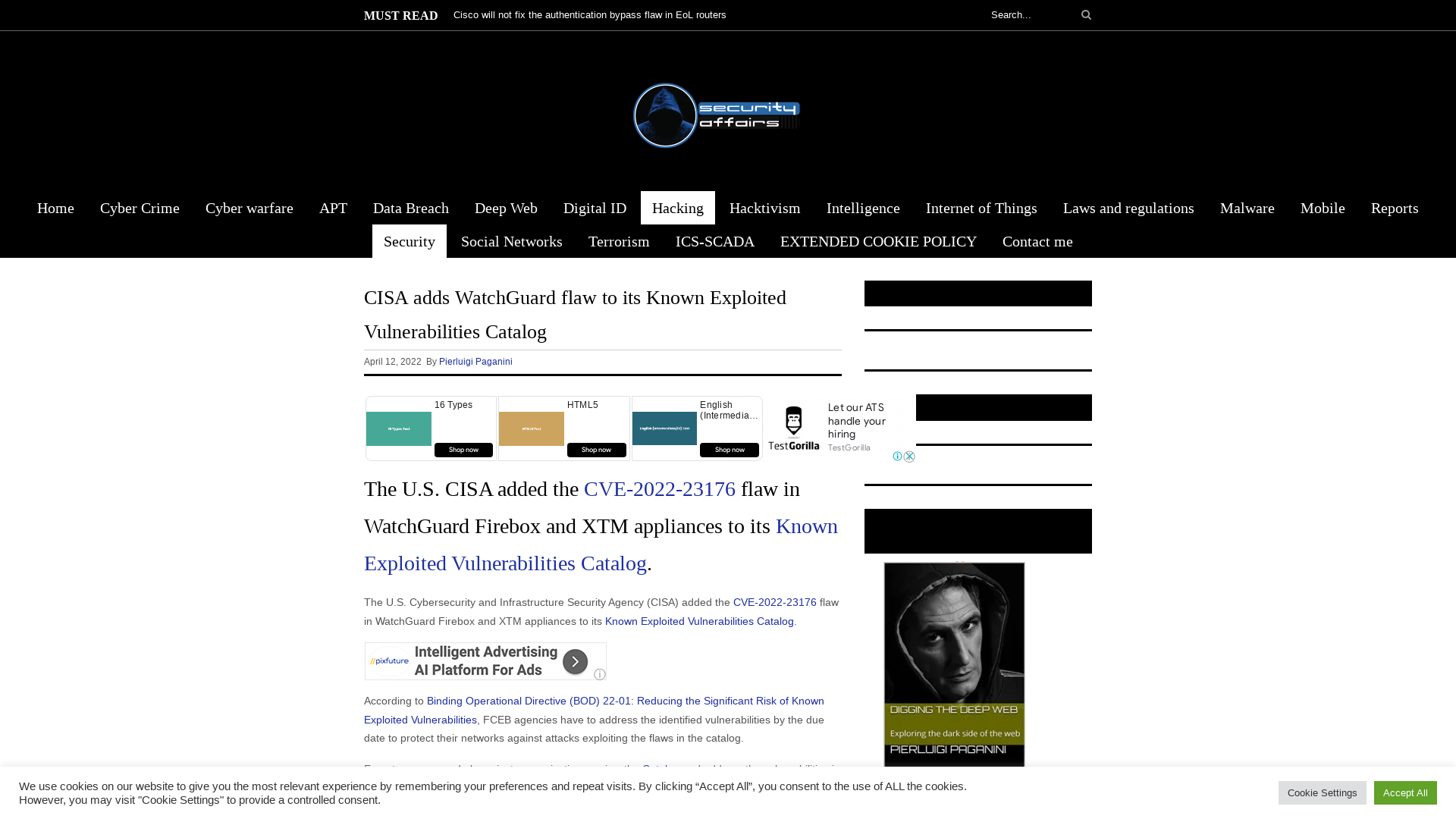 CISA adds WatchGuard flaw to its Known Exploited Vulnerabilities CatalogSecurity Affairs