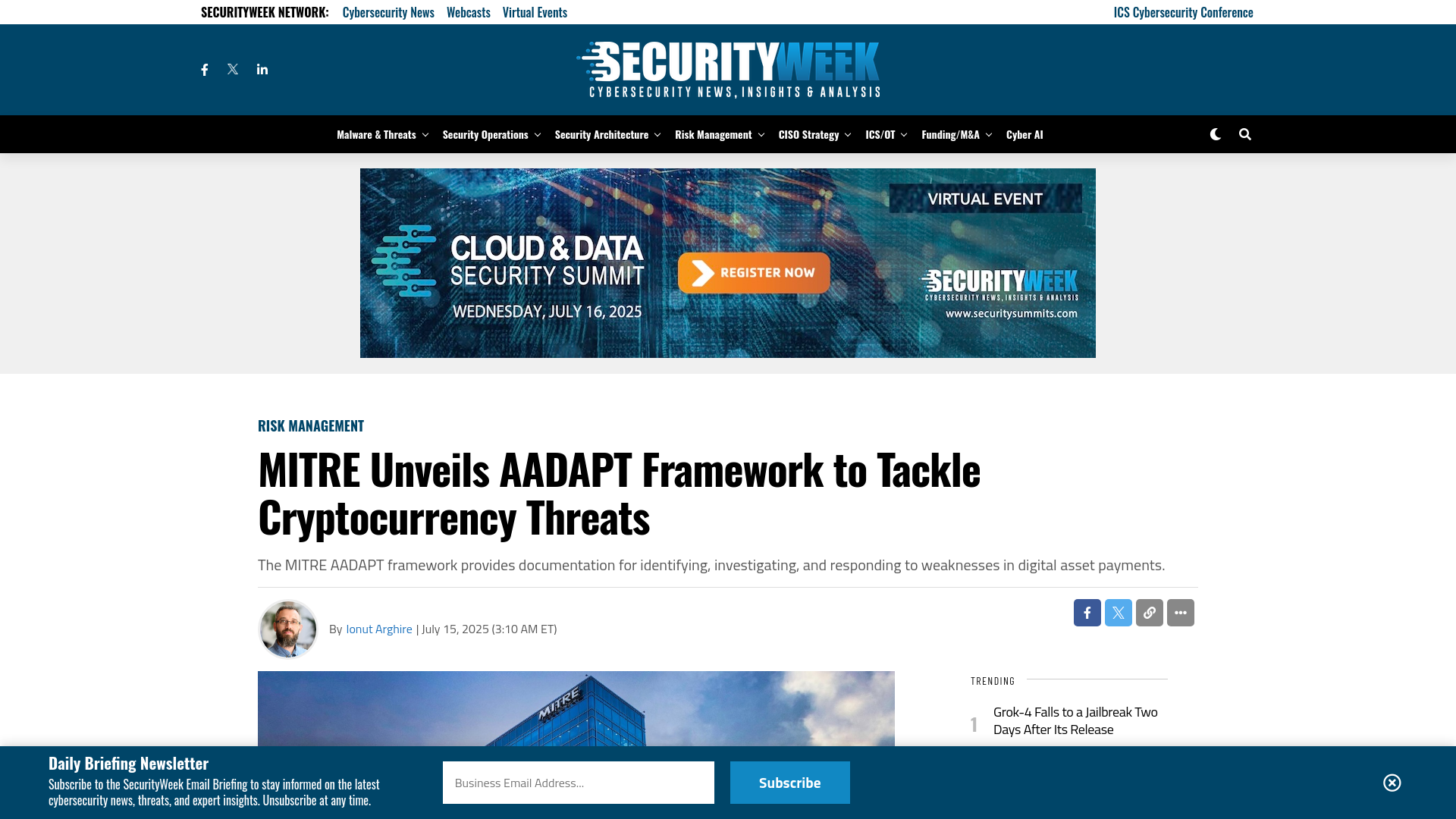 MITRE Unveils AADAPT Framework to Tackle Cryptocurrency Threats - SecurityWeek