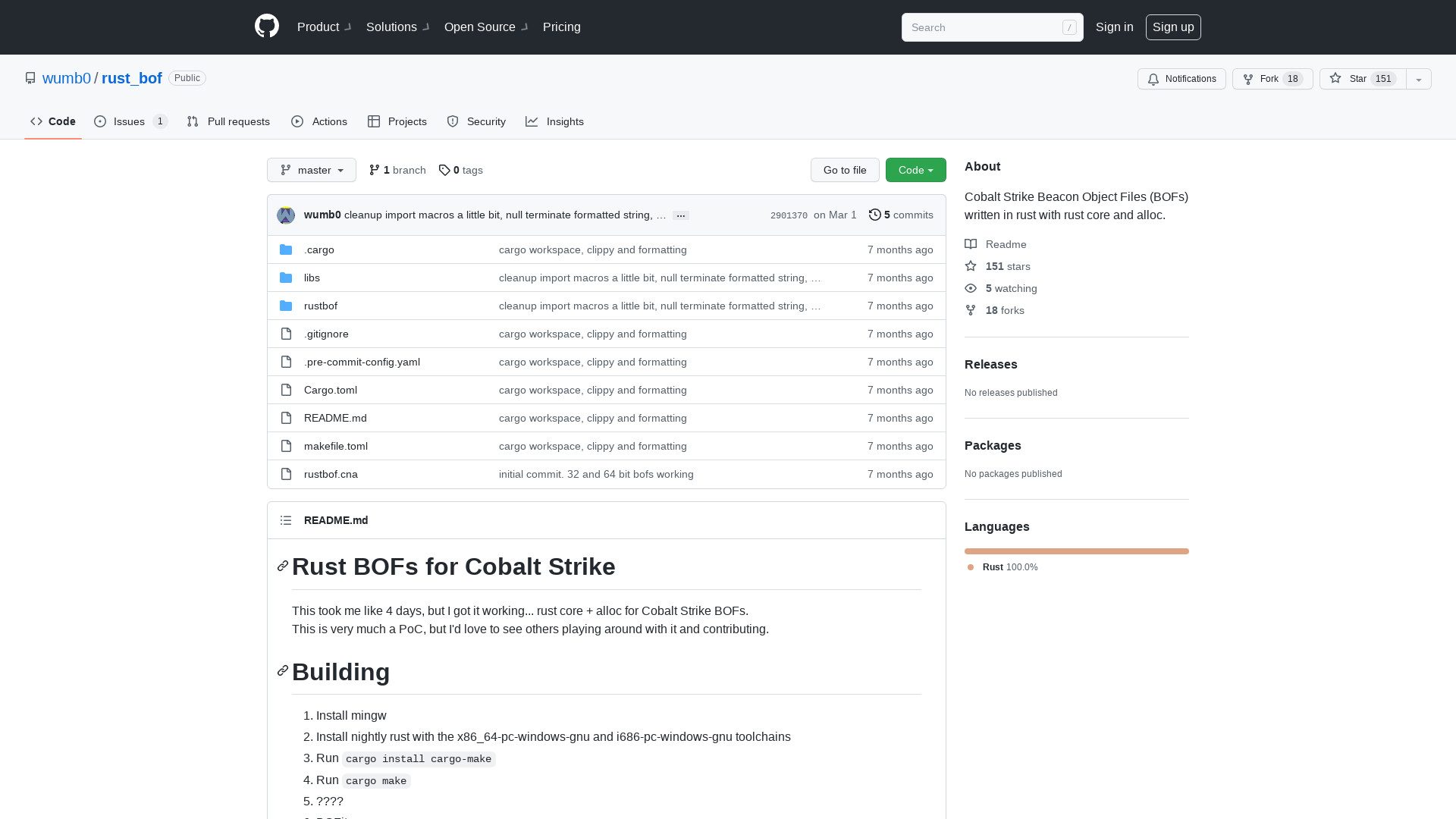 GitHub - wumb0/rust_bof: Cobalt Strike Beacon Object Files (BOFs) written in rust with rust core and alloc.
