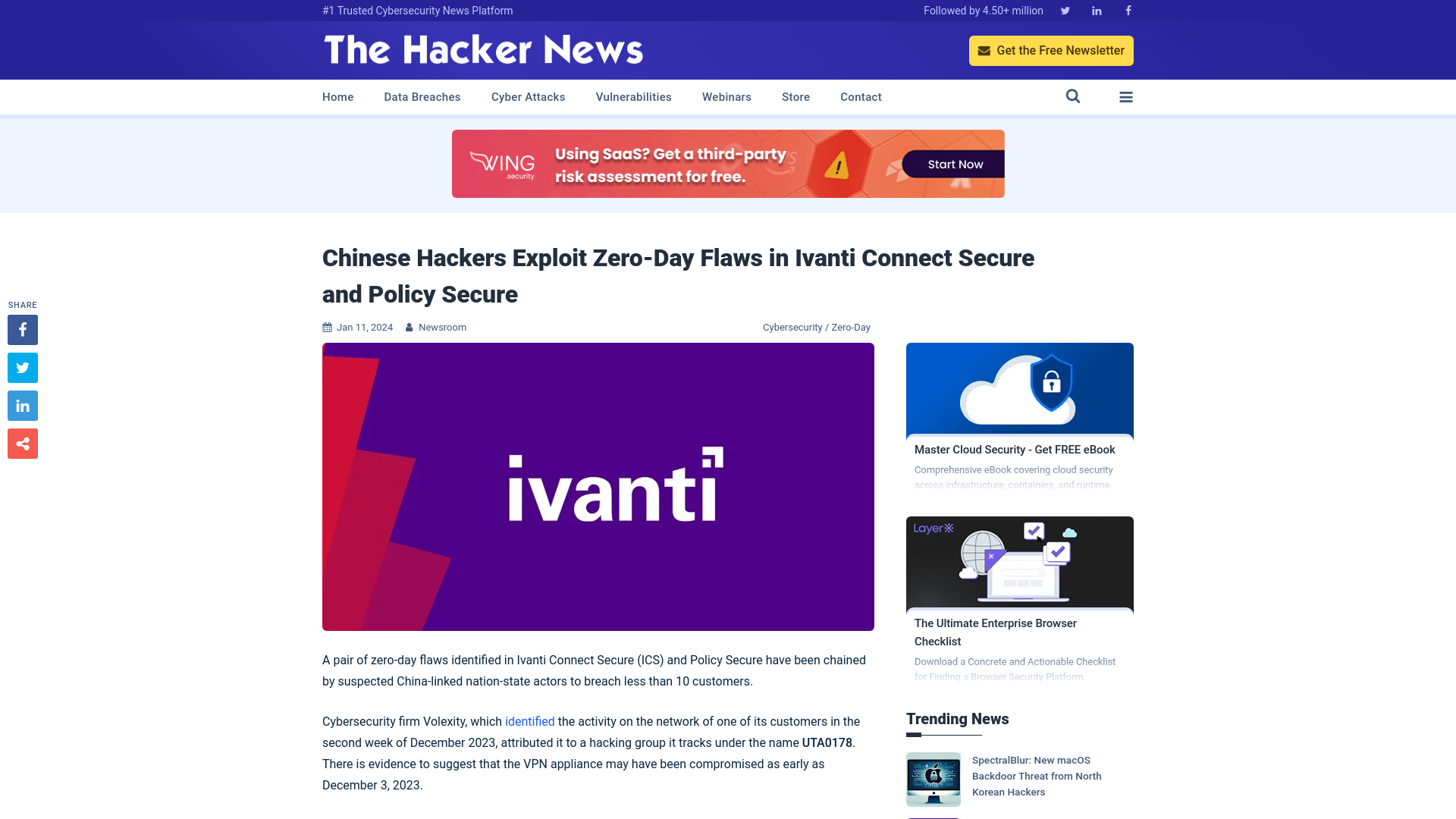 Chinese Hackers Exploit Zero-Day Flaws in Ivanti Connect Secure and Policy Secure