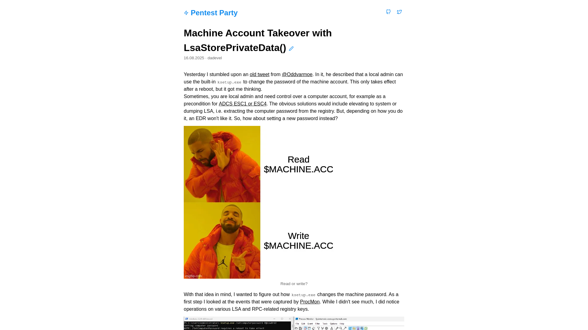 Machine Account Takeover with LsaStorePrivateData() - Pentest Party