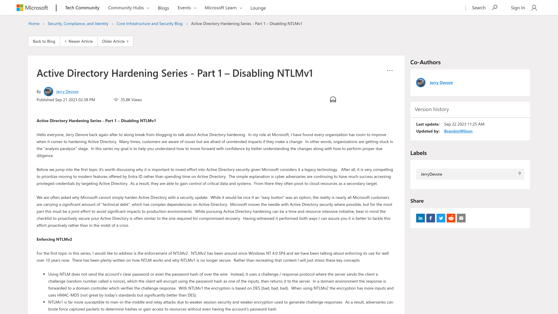 Active Directory Hardening Series - Part 1 – Disabling NTLMv1 - Microsoft Community Hub
