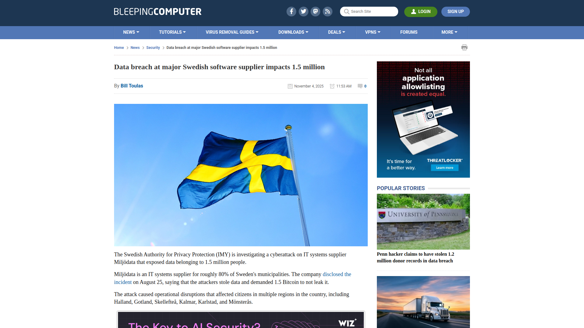 Data breach at major Swedish software supplier impacts 1.5 million