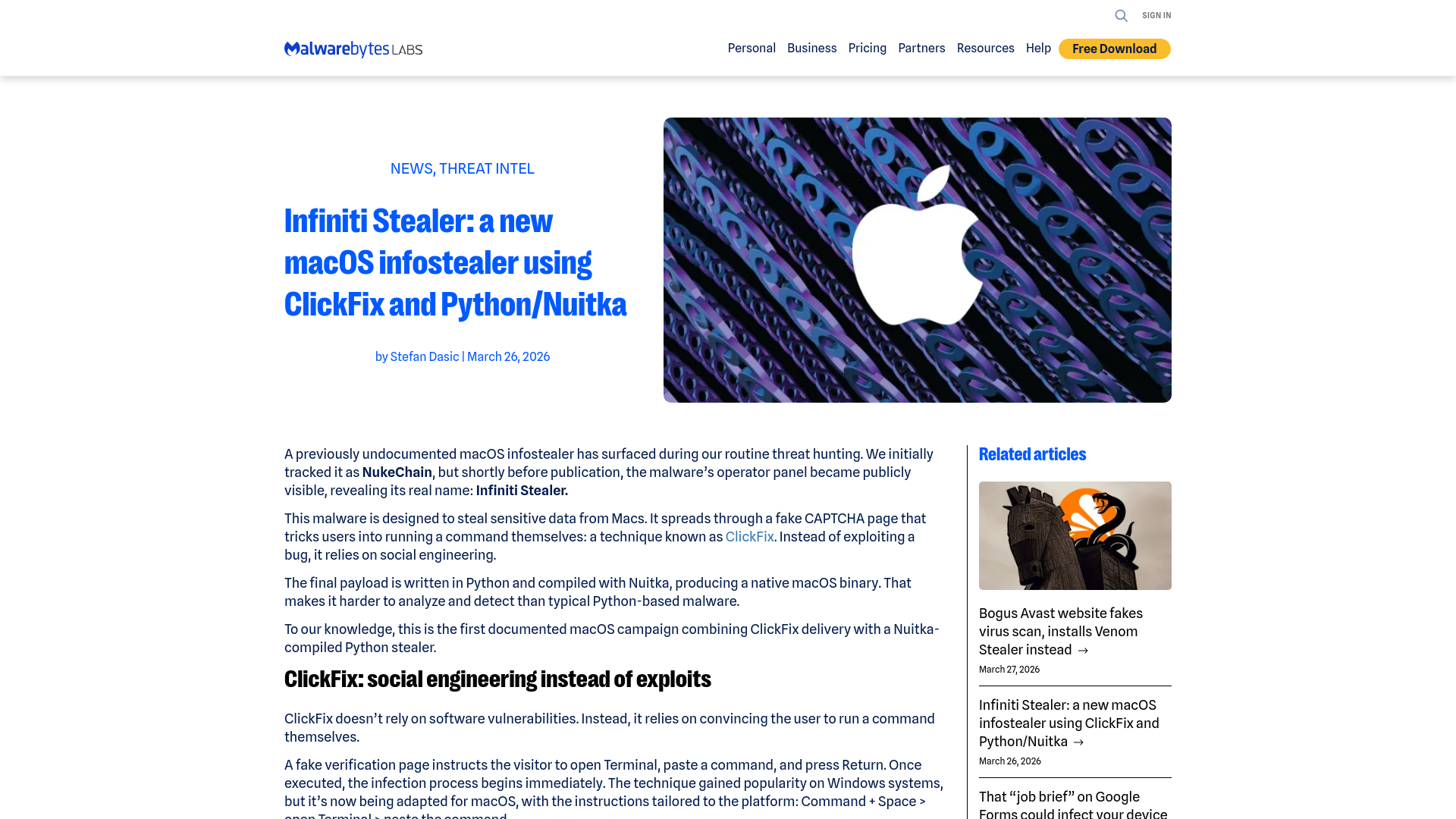 Infiniti Stealer: a new macOS infostealer using ClickFix and Python/Nuitka | Malwarebytes
