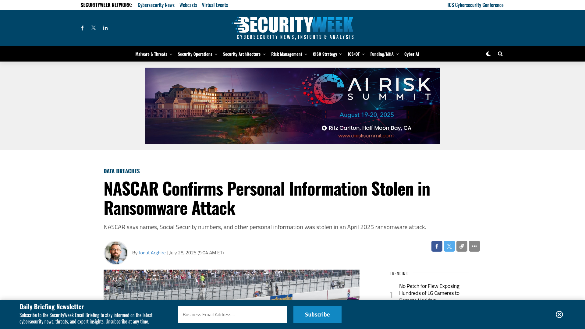 NASCAR Confirms Personal Information Stolen in Ransomware Attack - SecurityWeek