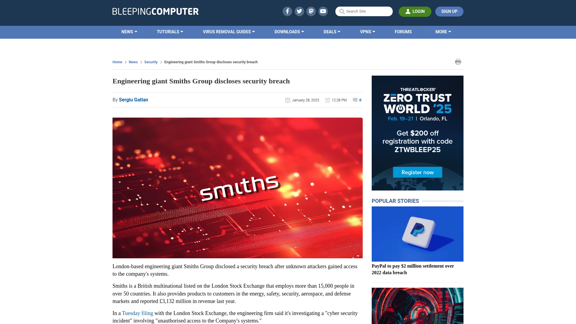 Engineering giant Smiths Group discloses security breach