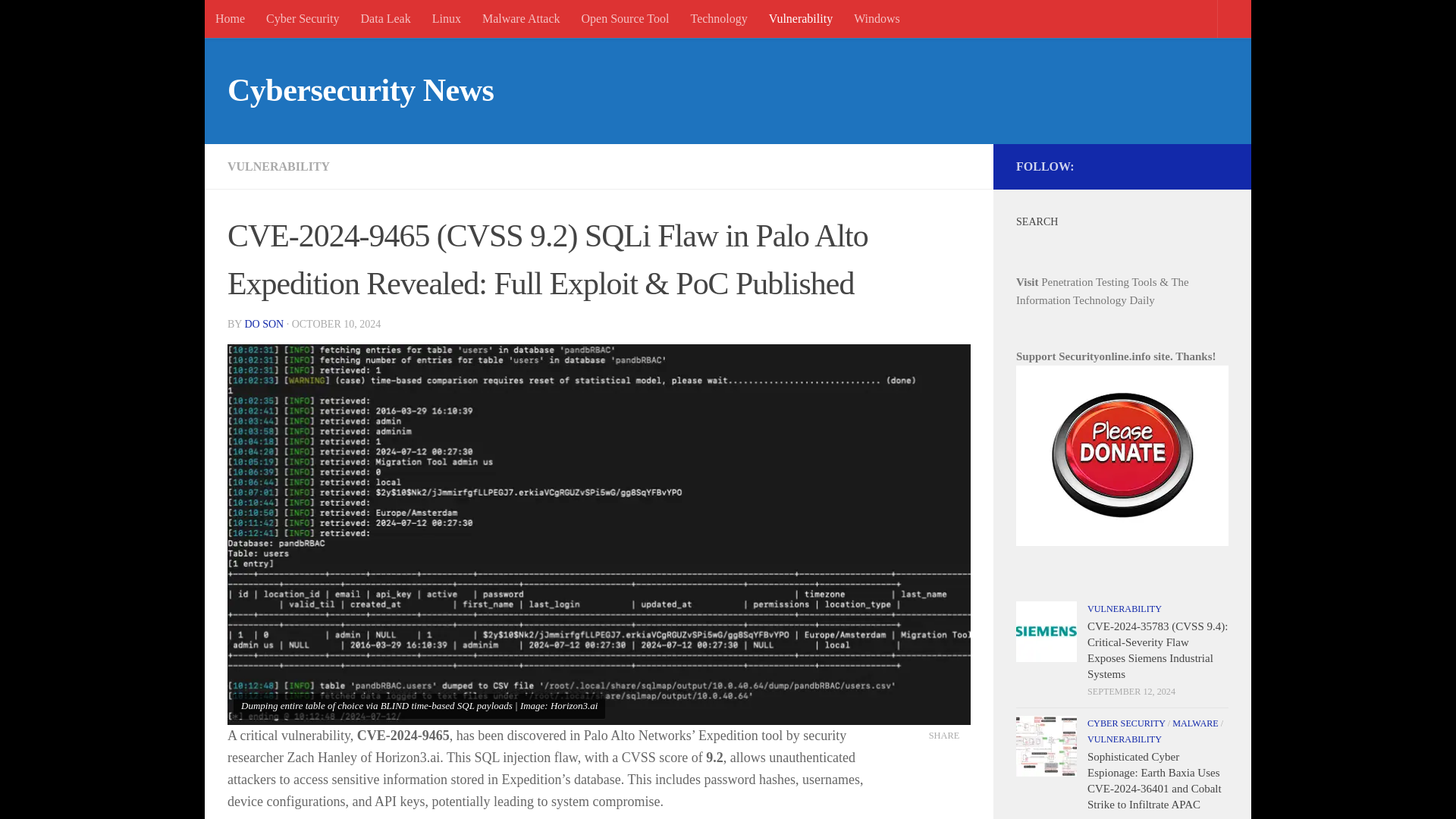 CVE-2024-9465 (CVSS 9.2) SQLi Flaw in Palo Alto Expedition Revealed: Full Exploit & PoC Published